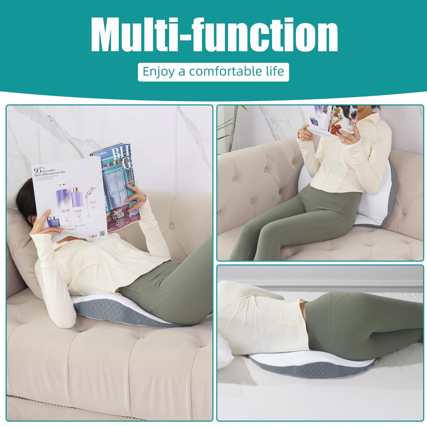 Hombys Health Memory Foam Lumbar Support Pillow for Bed