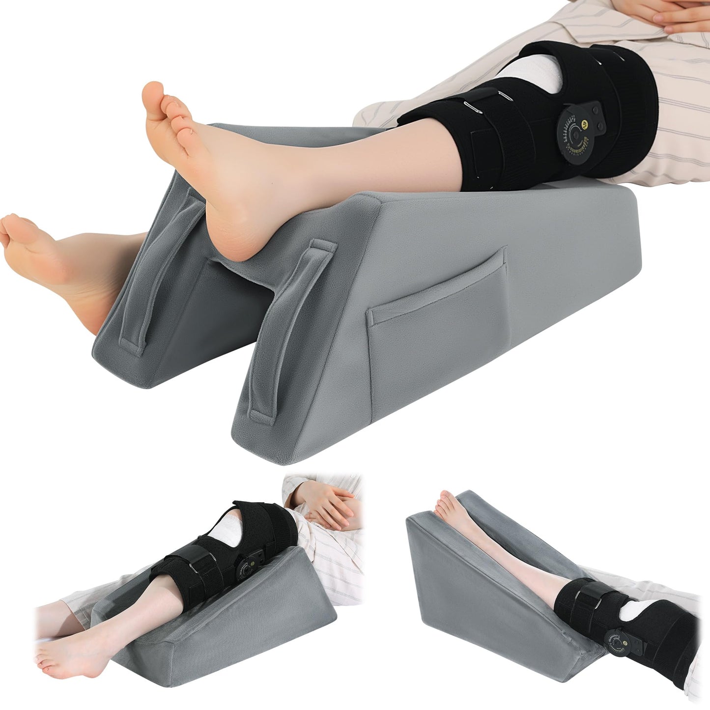 Hombys Health Leg Elevation Pillow – Knee Replacement Recovery Aid with Pockets & Handles, Post Surgery Support for Hip, Ankle & Foot Recovery