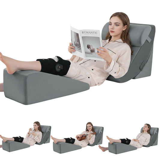 Wedge Pillow Set for Knee Surgery - 4 Piece Leg Elevation Pillow with Reading Support for Sleeping