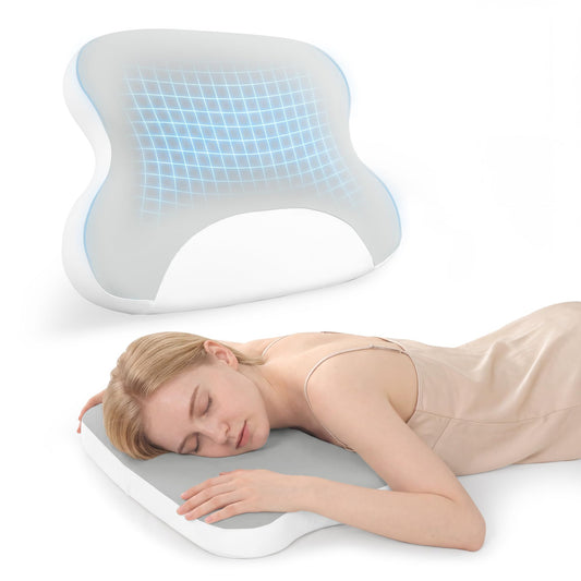Pillow for Stomach Sleepers - Memory Foam Belly Sleeper Pillow for Neck Pain Relief, Ergonomic Thin Pillow with Washable Cover