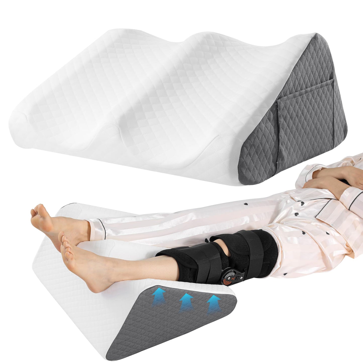 Hombys Health Leg Elevation Pillow – 8.7'' Foam Leg Support Pillow for After Surgery, Knee Replacement Recovery & Hip Pain Relief