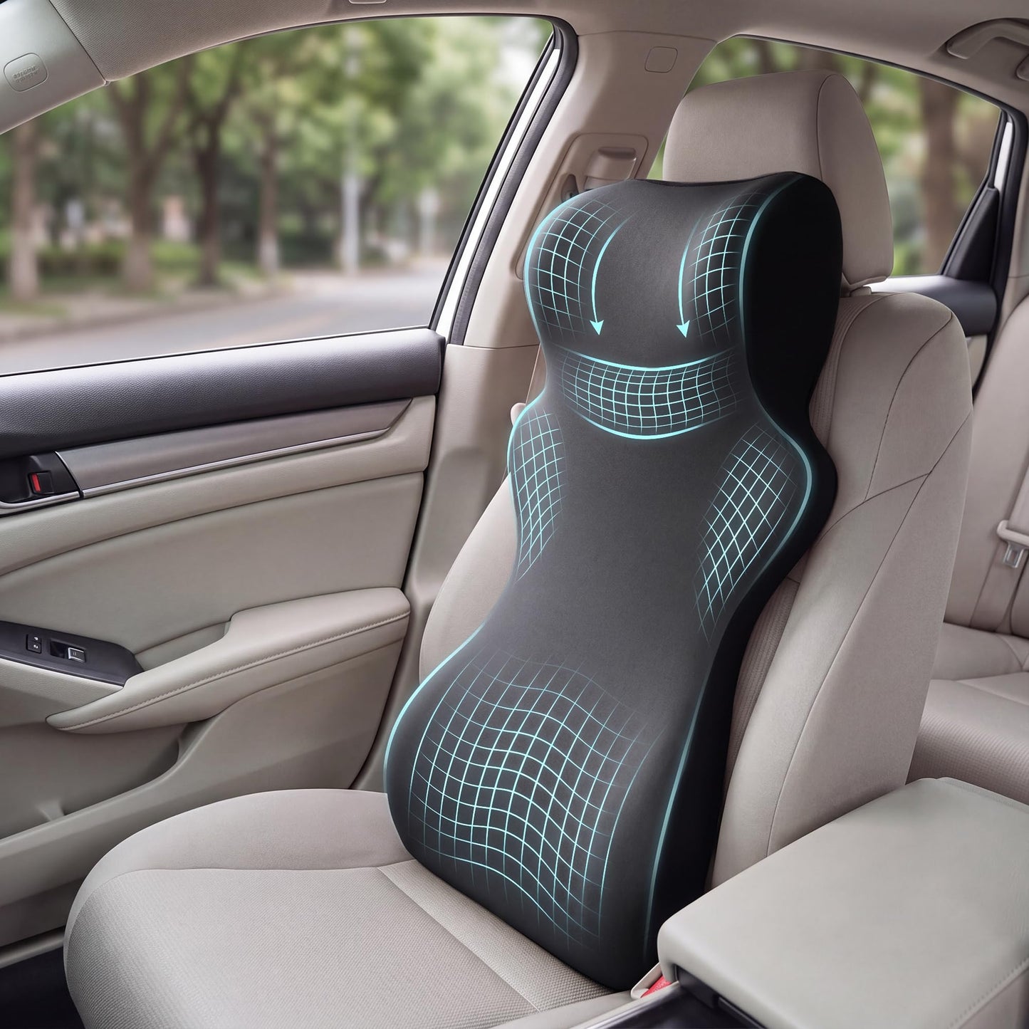 Car Headrest & Lumbar Support Pillow – One-Piece Neck & Back Cushion with Adjustable Straps