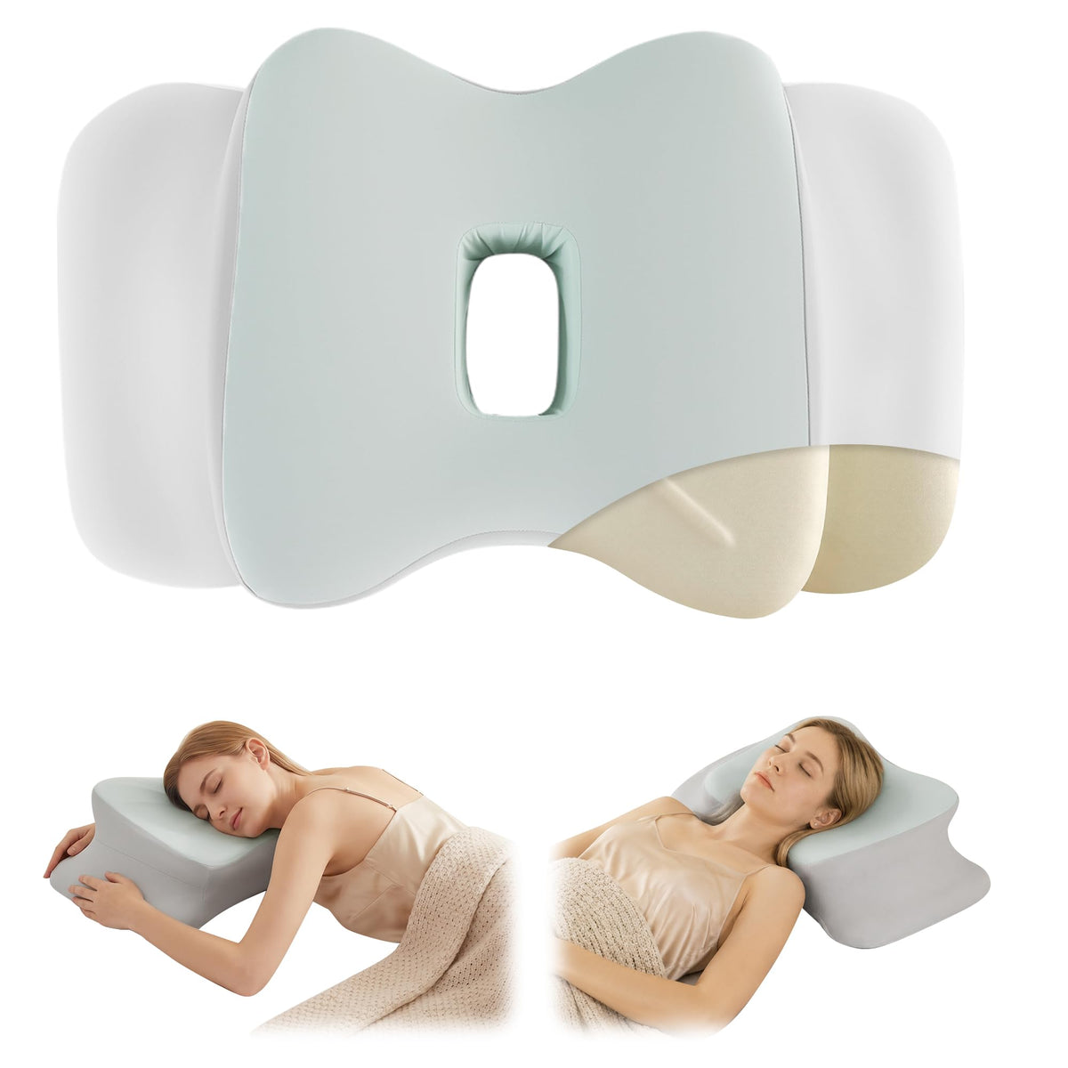 Hombys Health Ergonomic Ear Piercing Pillow for Side Sleeping – Memory Foam Ear Piercing Pillow, Large Ear Hole for Ear Pain & CNH Relief, Washable Cover