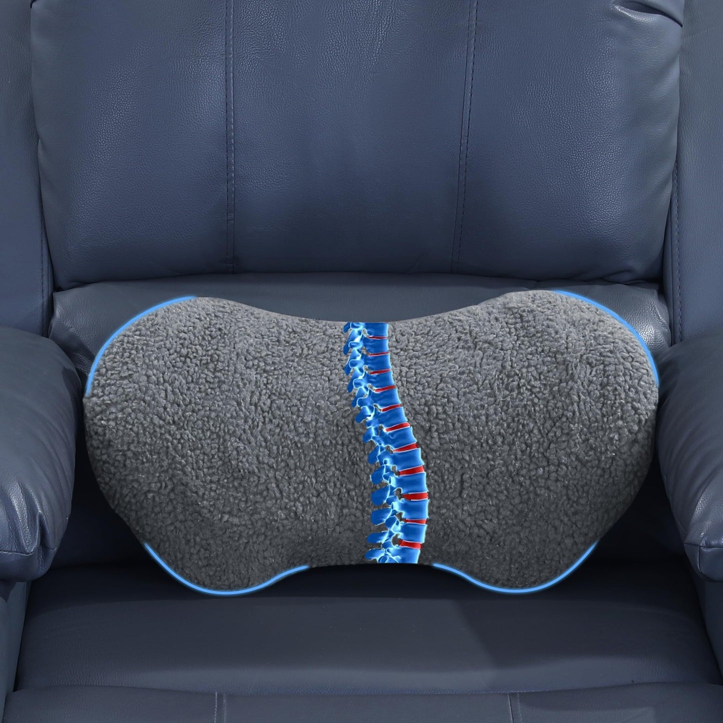 Lumbar Support Pillow – Sherpa Memory Foam Back Cushion with Washable Cover for Couch, Office Chair & Car