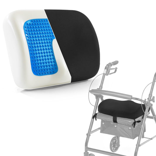 Walker Seat Cushion - 3.7" Gel Memory Foam Rollator Cushion with Non-Slip Secure Fit, Easy Clean Cover