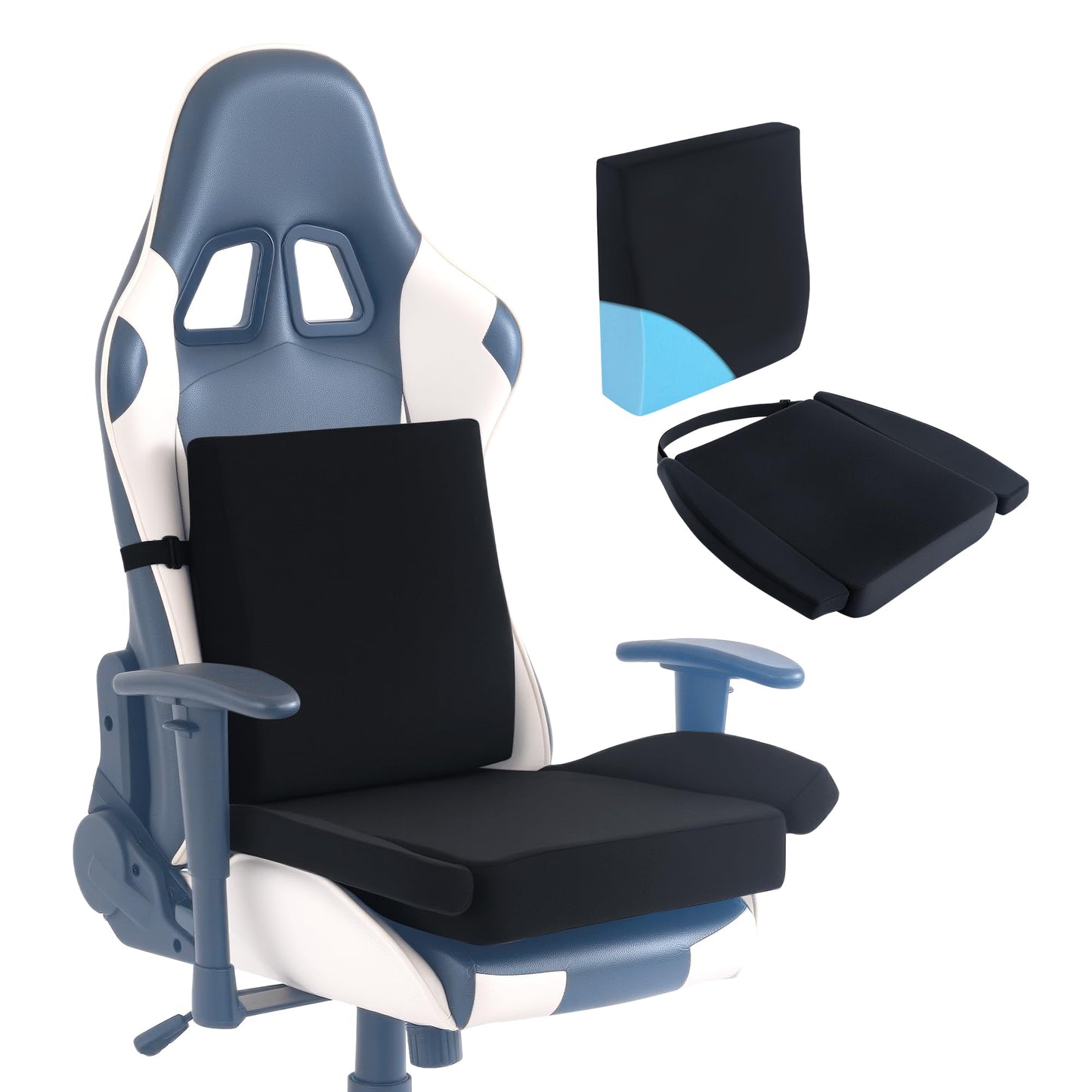 Gaming Chair Cushion Set – Memory Foam Seat Cushion & Lumbar Support Pillow with Anti-Slip Bottom for Gaming Chair, Office Chair, Car & Couch