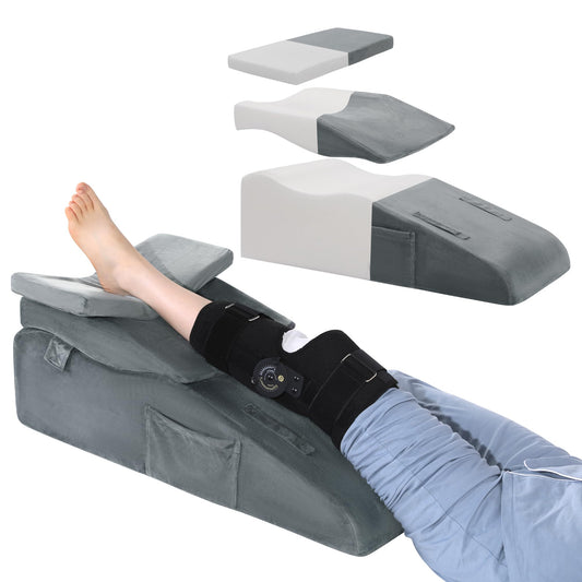Hombys Health Adjustable Leg Elevation Pillow – Height Adjustable Wedge Support for Knee Replacement Recovery, After Surgery Relief & Easy Washable Cover
