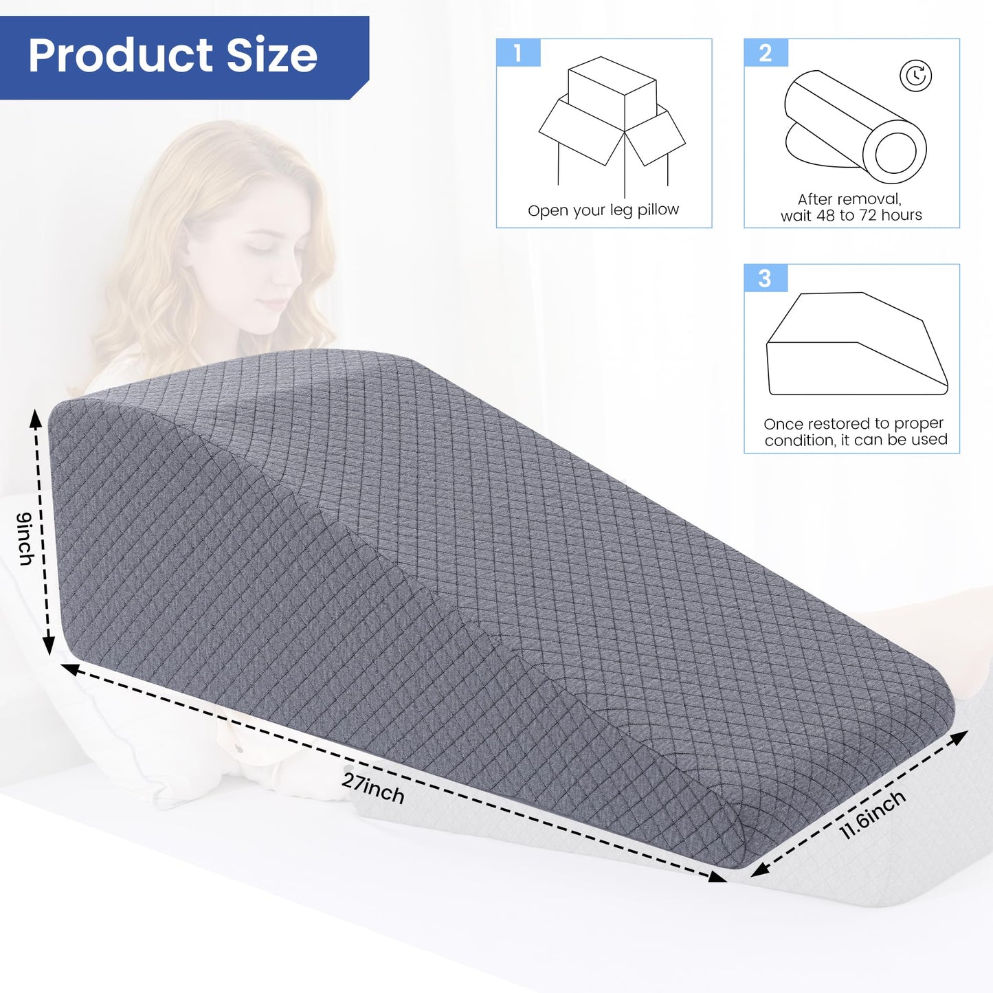Hombys Health Leg Elevation Pillow – Wedge Pillow for After Surgery Recovery, Knee Replacement & Knee, Hip, Ankle Support