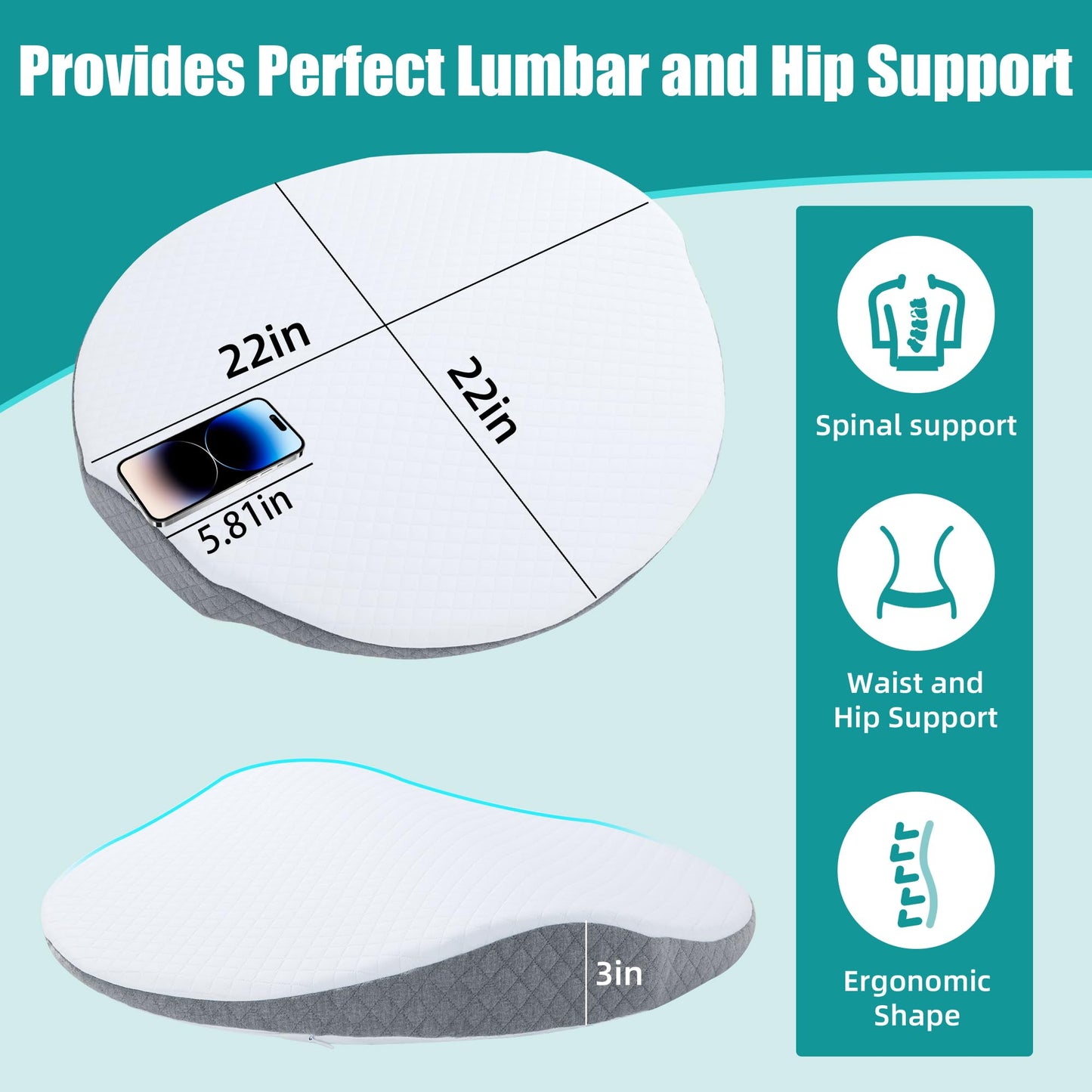 Hombys Health Memory Foam Lumbar Support Pillow for Bed