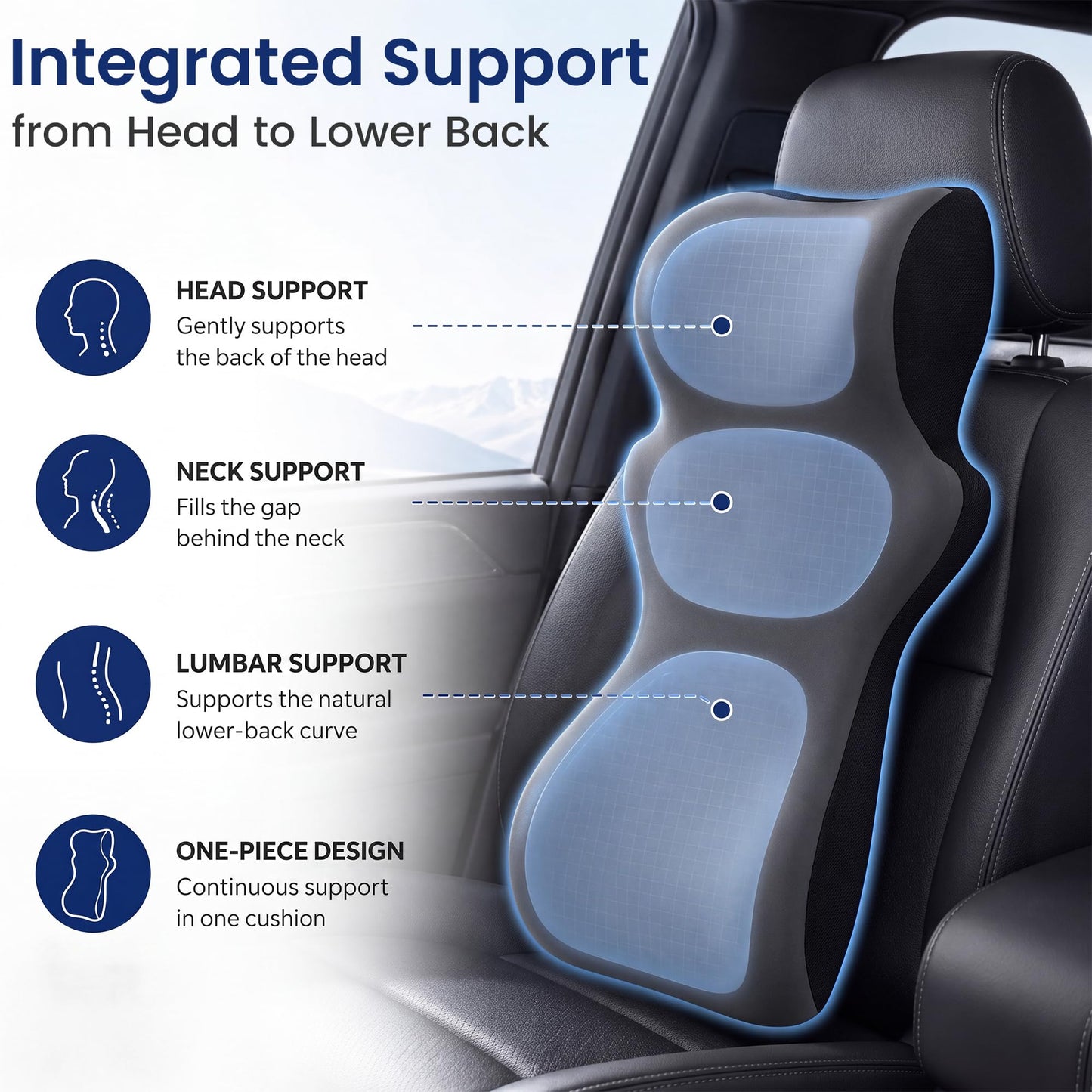 Car Headrest & Lumbar Support Pillow – One-Piece Neck & Back Cushion with Adjustable Straps