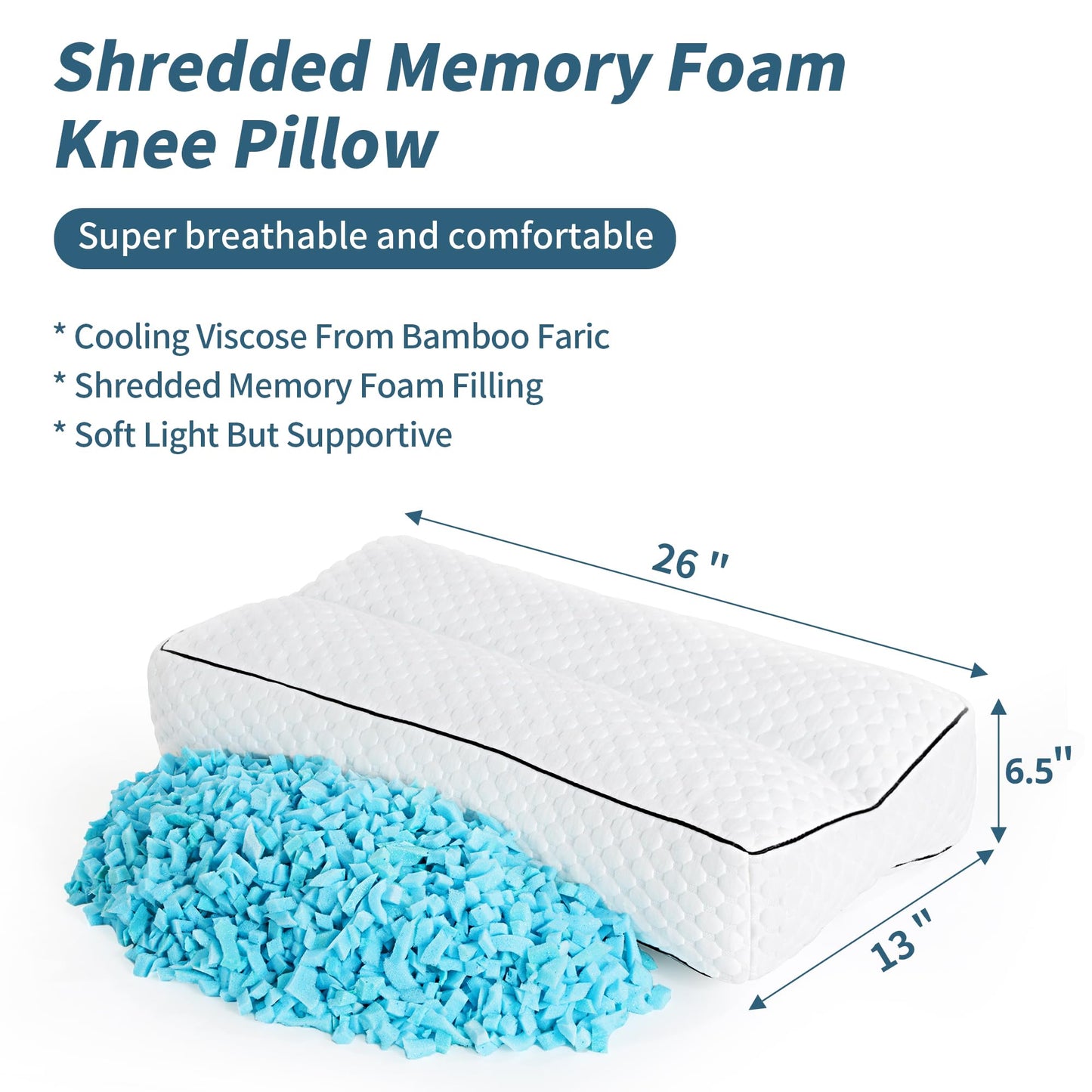 Hombys Health Knee Pillow for Side Sleepers – 6.5" Shredded Memory Foam Leg Support Pillow for Spine Alignment, Hip Pressure Relief & Pregnancy, Sciatica Comfort
