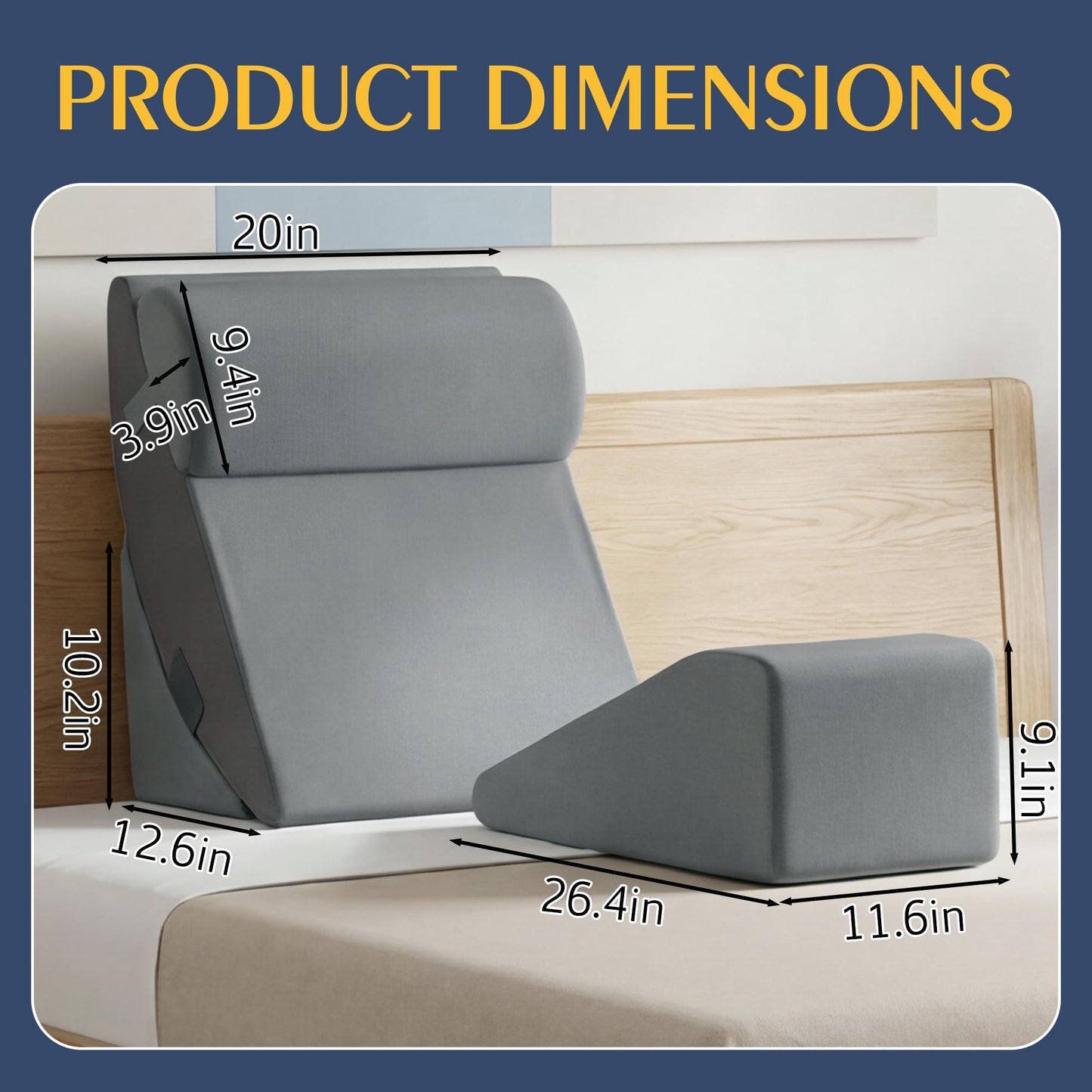 Wedge Pillow Set for Knee Surgery - 4 Piece Leg Elevation Pillow with Reading Support for Sleeping