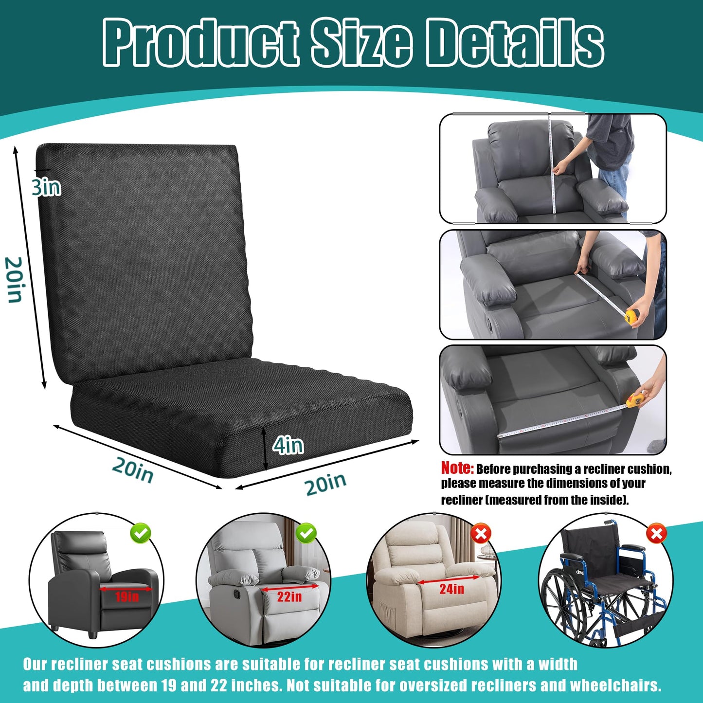 Hombys Health Recliner Cushion for Long Sitting – Extra Large Non‑Slip Seat Cushion with Back Support