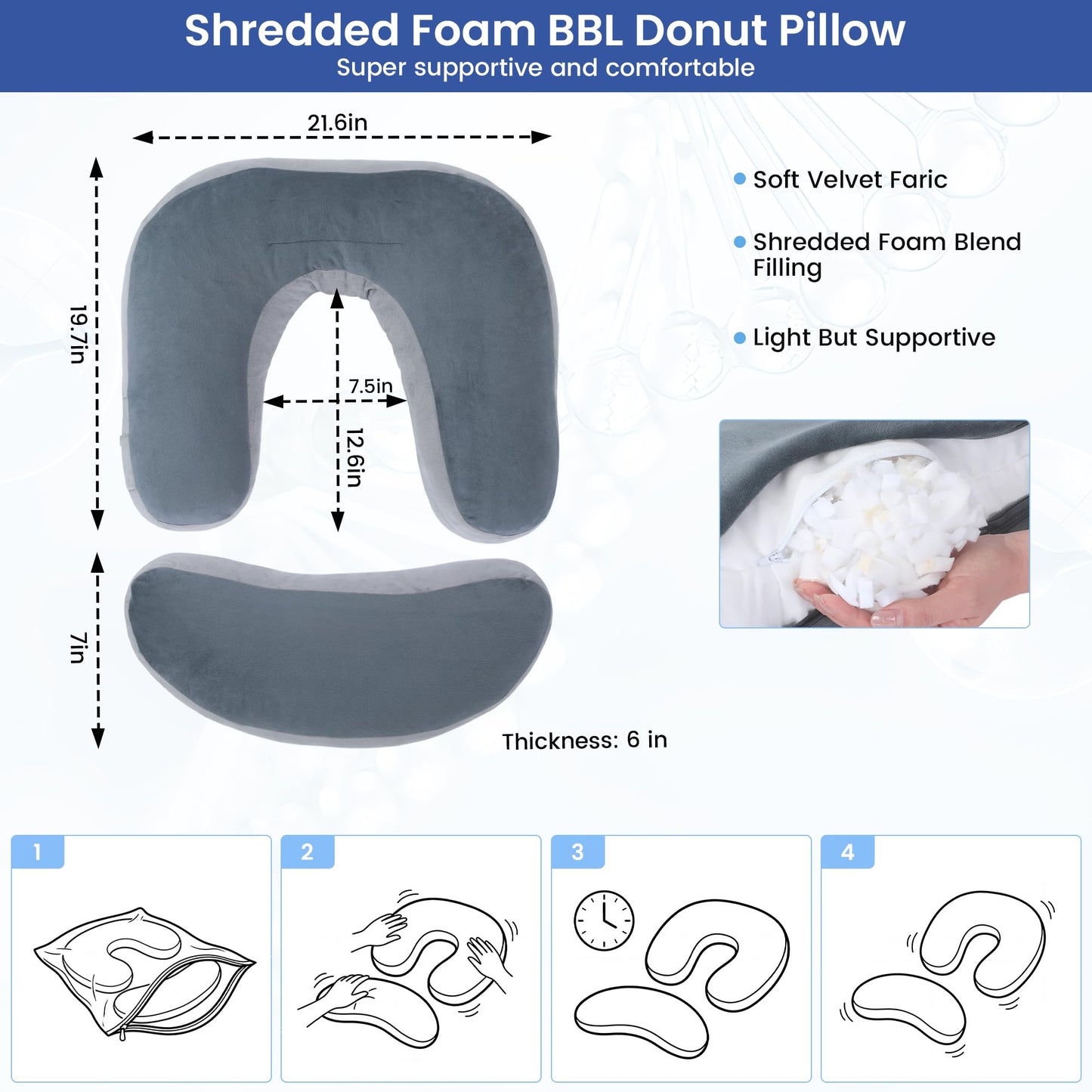 Hombys Health BBL Pillow After Surgery – Adjustable Recovery Cushion with Lumbar Support for Sitting, Sleeping & Driving, Washable Cover