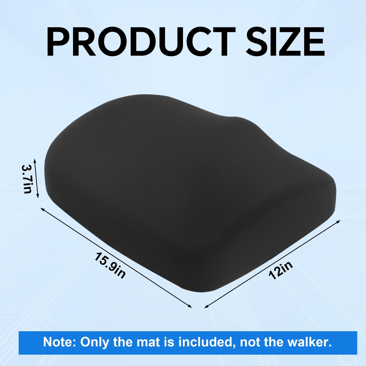 Walker Seat Cushion - 3.7" Gel Memory Foam Rollator Cushion with Non-Slip Secure Fit, Easy Clean Cover