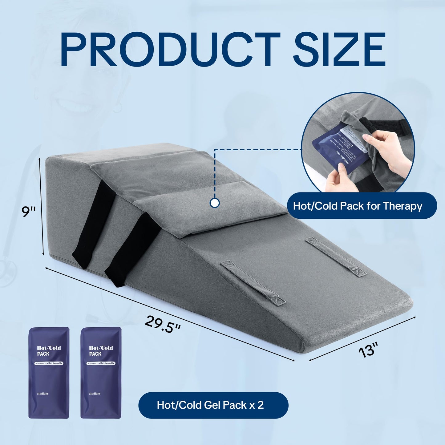 Hombys Health Leg Elevation Pillow – Post-Surgery Knee Replacement Support with 2 Cold Therapy Packs for Pain Relief, Swelling Reduction & Ankle Recovery