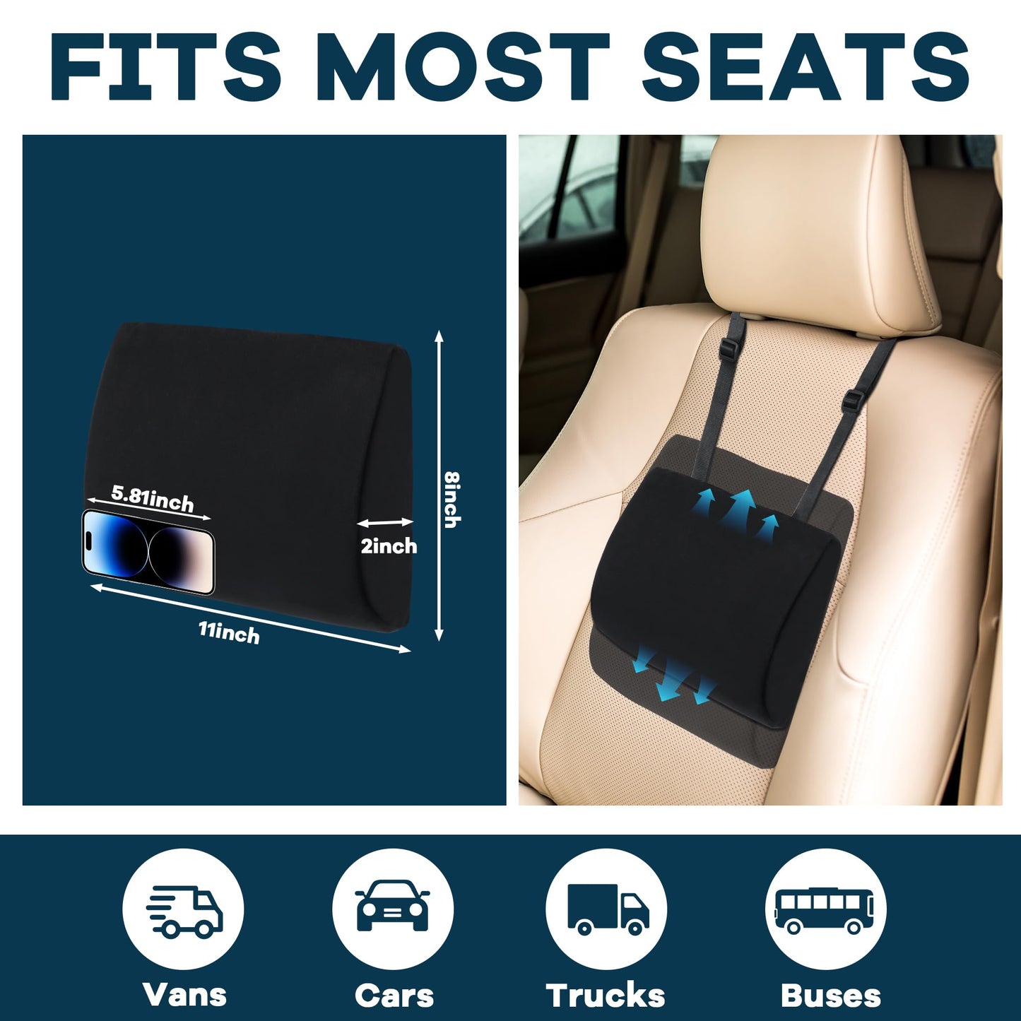 Lumbar Support Pillow for Car Seat – Ergonomic Back Cushion with Adjustable Straps