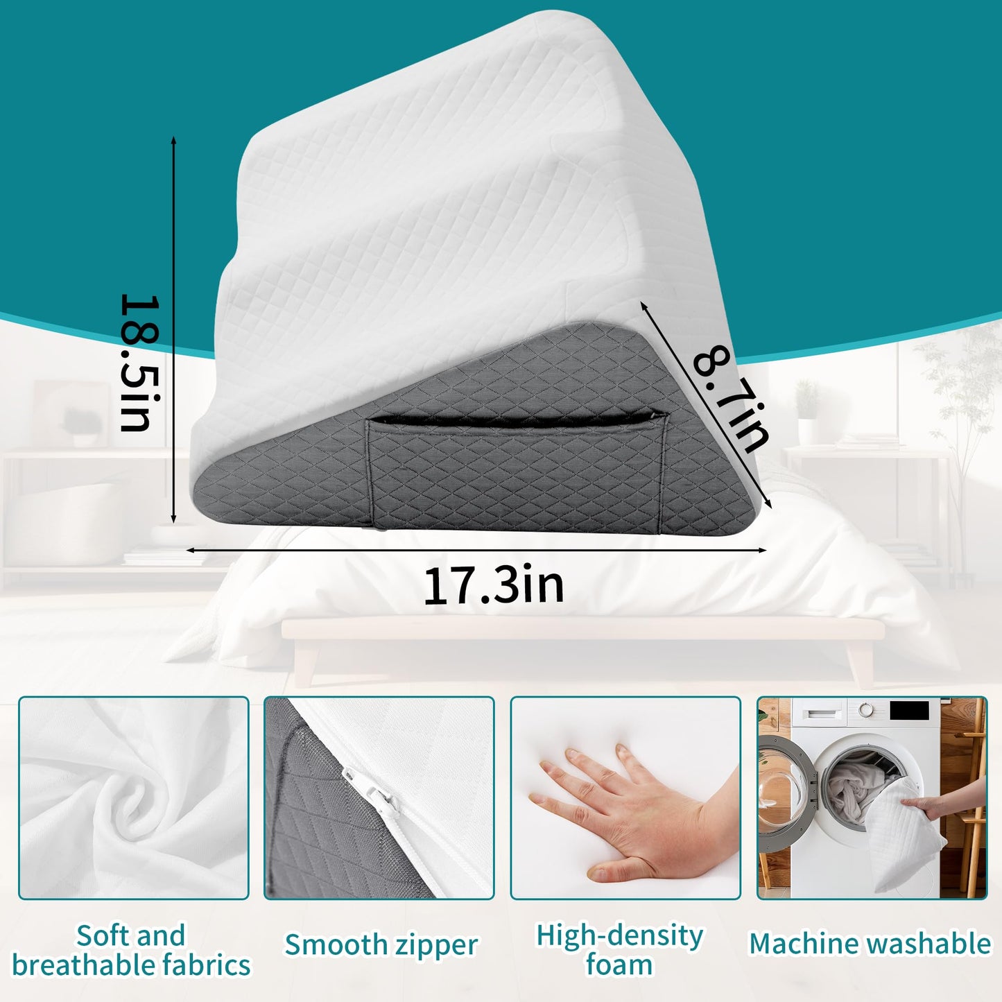 Hombys Health Leg Elevation Pillow – 8.7'' Foam Leg Support Pillow for After Surgery, Knee Replacement Recovery & Hip Pain Relief