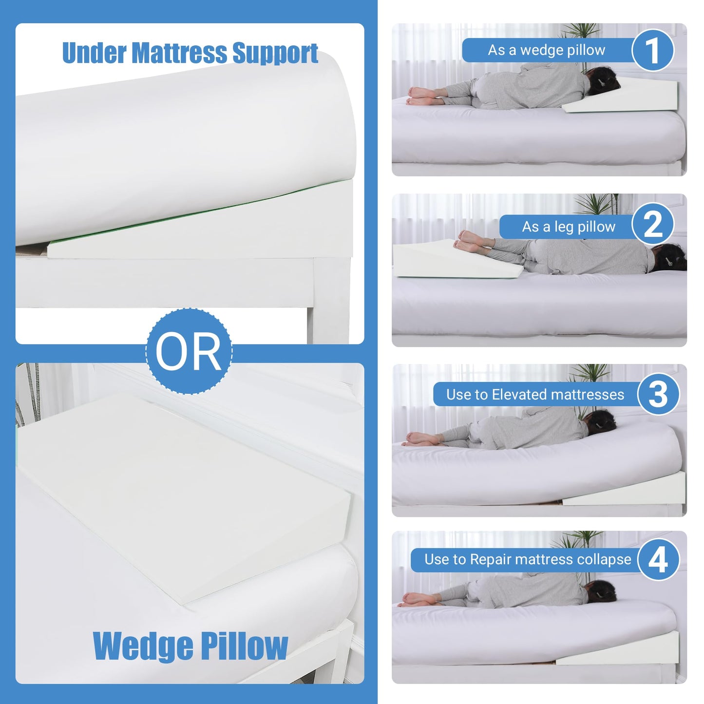 Hombys Health Under Mattress Support Wedge – 6" Bed Incline Foam Elevator