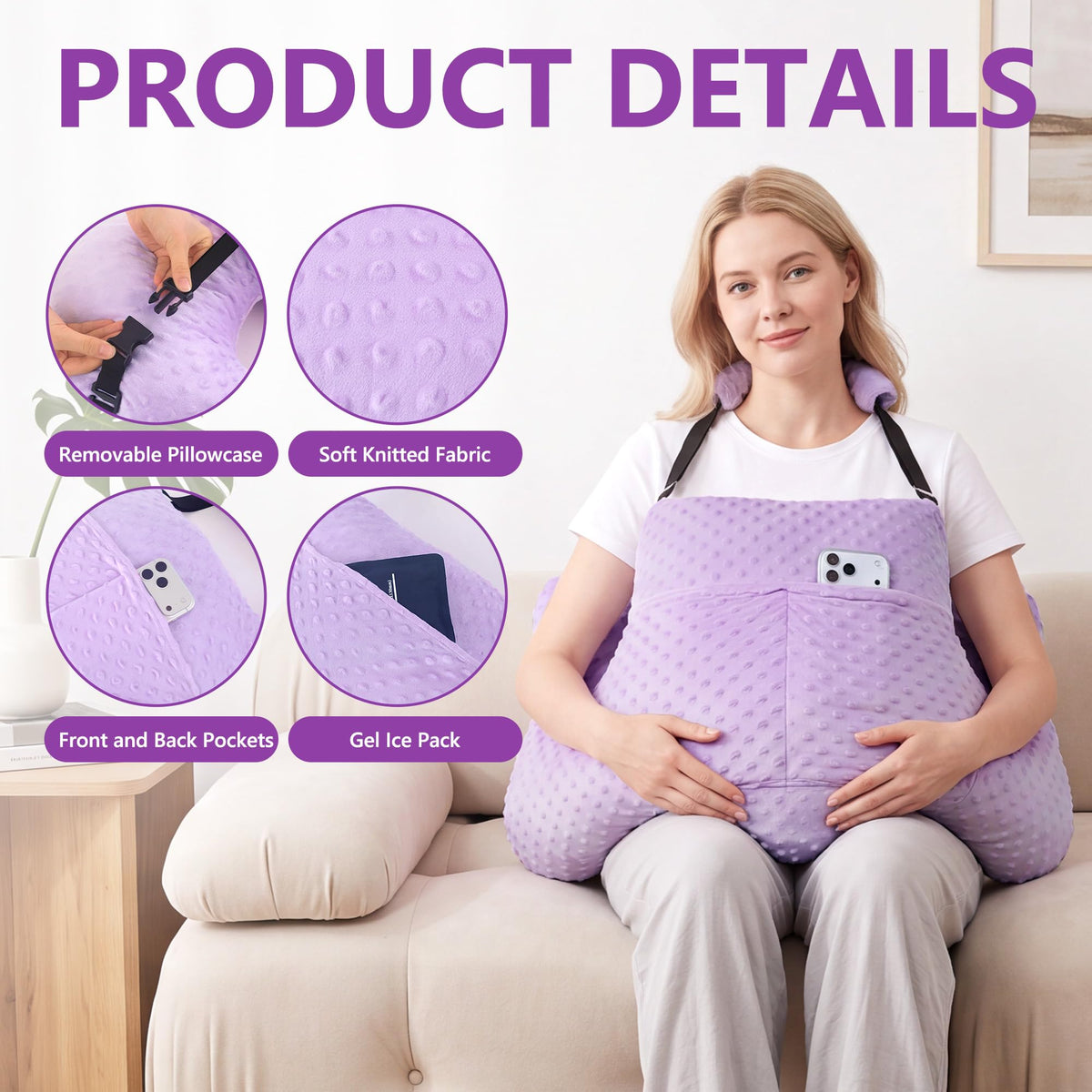 Hombys Health Hysterectomy Pillow for Side Sleeping – Shredded Memory Foam Abdominal Surgery Recovery Pillow with Gel Pack