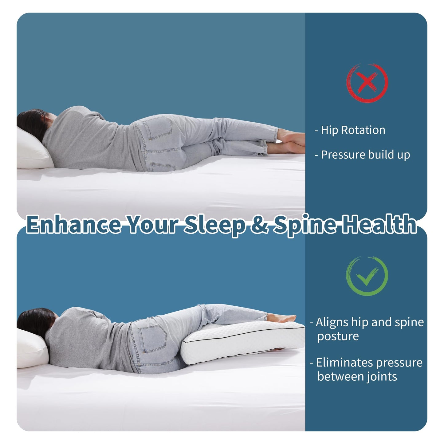 Hombys Health Knee Pillow for Side Sleepers – 6.5" Shredded Memory Foam Leg Support Pillow for Spine Alignment, Hip Pressure Relief & Pregnancy, Sciatica Comfort
