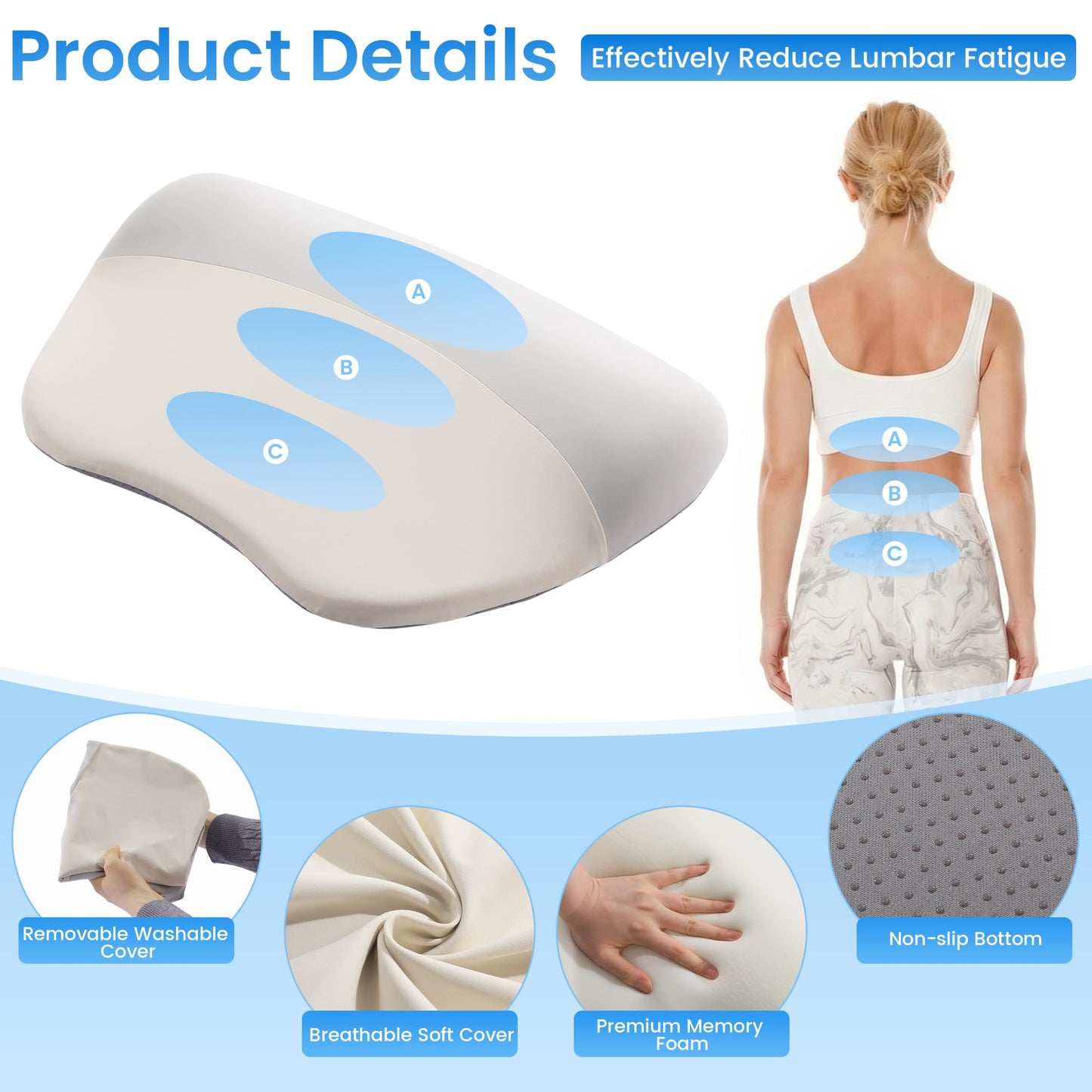 Hombys Health Memory Foam Lumbar Pillow for Bed