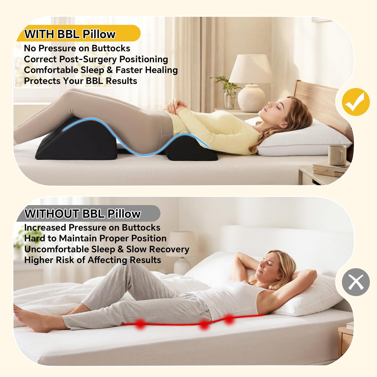 Hombys Health Adjustable BBL Pillow Set – For Brazilian Butt Lift Recovery – Customizable Fit with Strap, Zero Pressure on Hips During Sleep