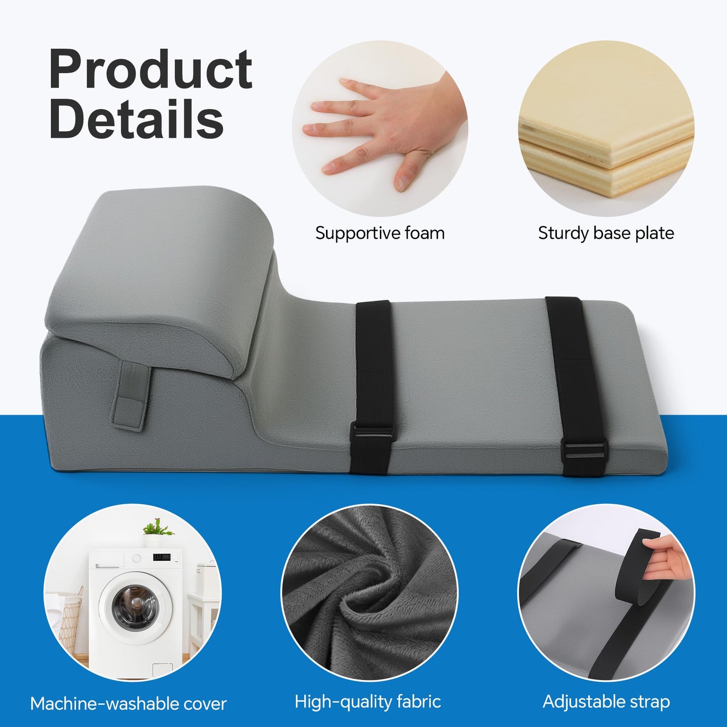 Hombys Health Adjustable Leg Elevation Pillow – Knee Surgery Recovery Support with Knee Extension Tool, Machine Washable Cover & ACL Recovery Aid
