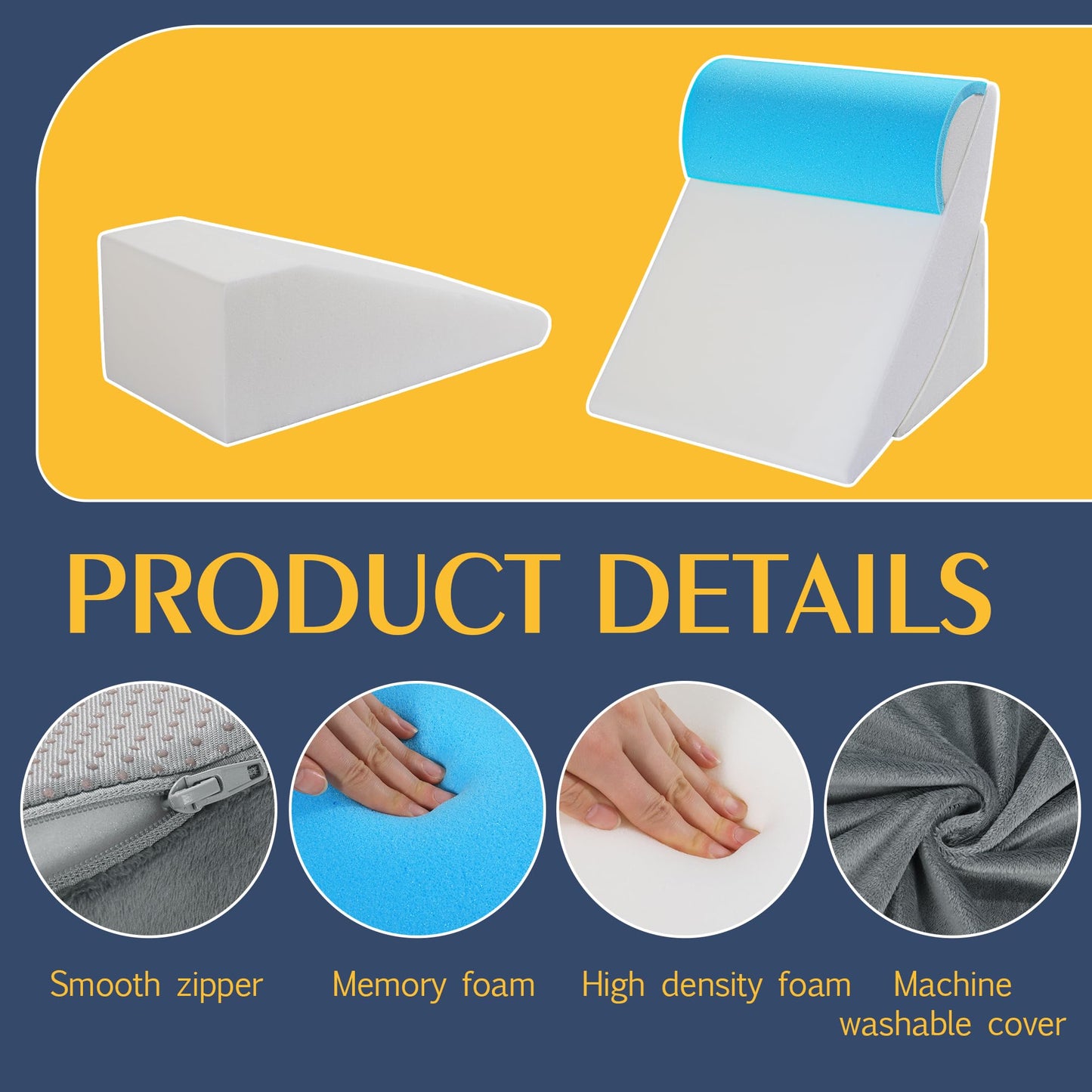 Wedge Pillow Set for Knee Surgery - 4 Piece Leg Elevation Pillow with Reading Support for Sleeping