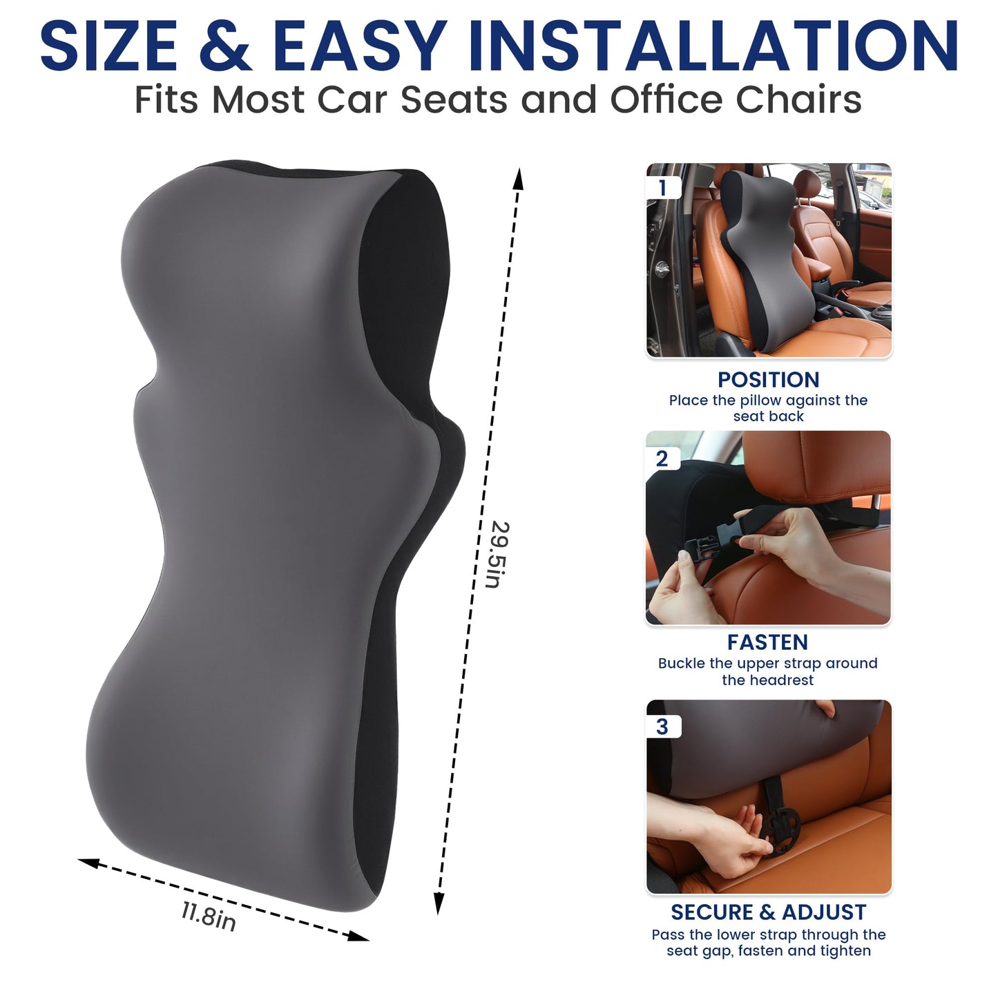 Car Headrest & Lumbar Support Pillow – One-Piece Neck & Back Cushion with Adjustable Straps
