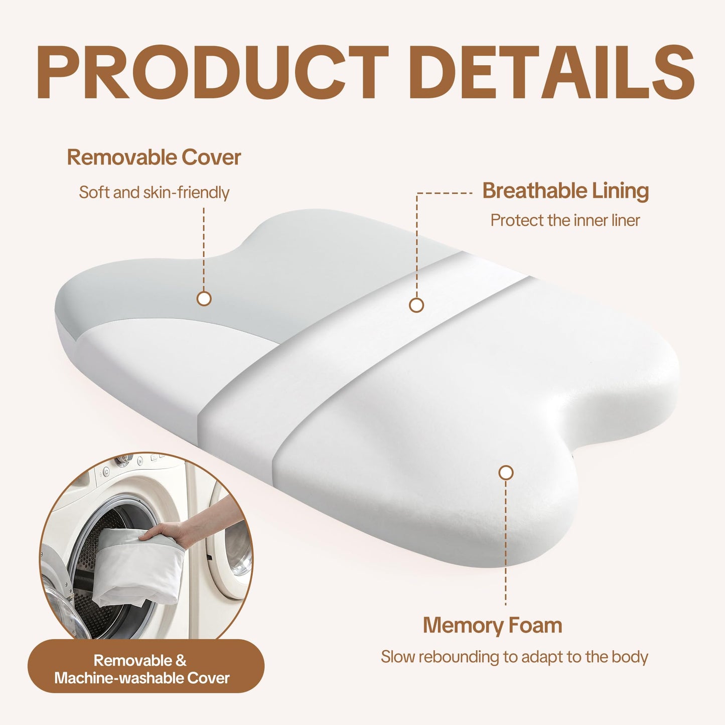 Pillow for Stomach Sleepers - Memory Foam Belly Sleeper Pillow for Neck Pain Relief, Ergonomic Thin Pillow with Washable Cover