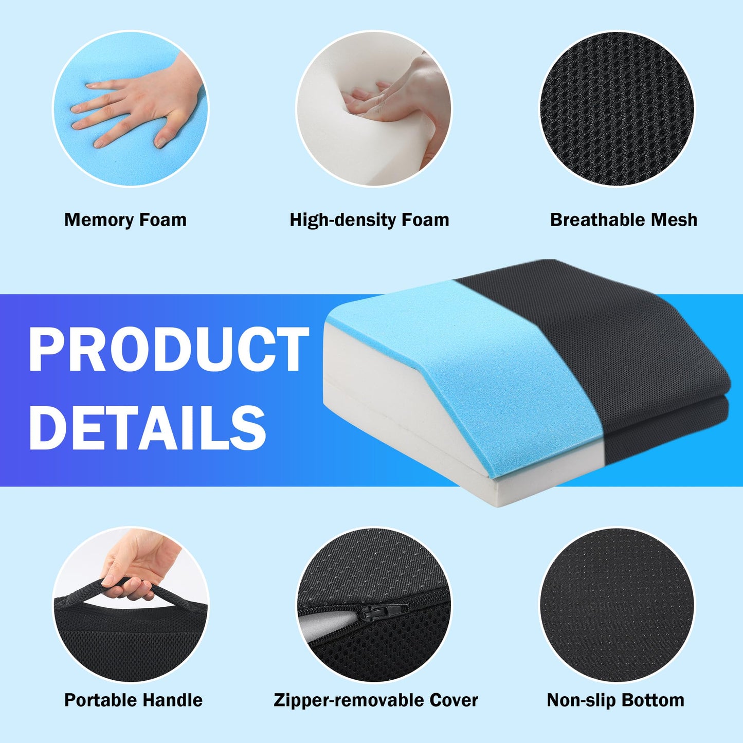 Hombys Health Hip Replacement Recovery Cushion – Adjustable Memory Foam Post Surgery Support with Strap & Anti-Slip Bottom for Comfortable Long Sitting