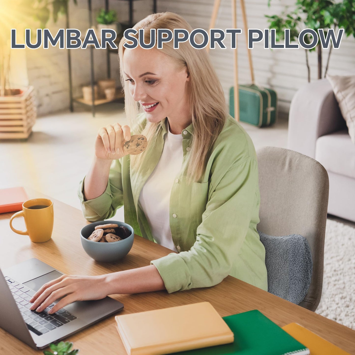 Lumbar Support Pillow – Sherpa Memory Foam Back Cushion with Washable Cover for Couch, Office Chair & Car