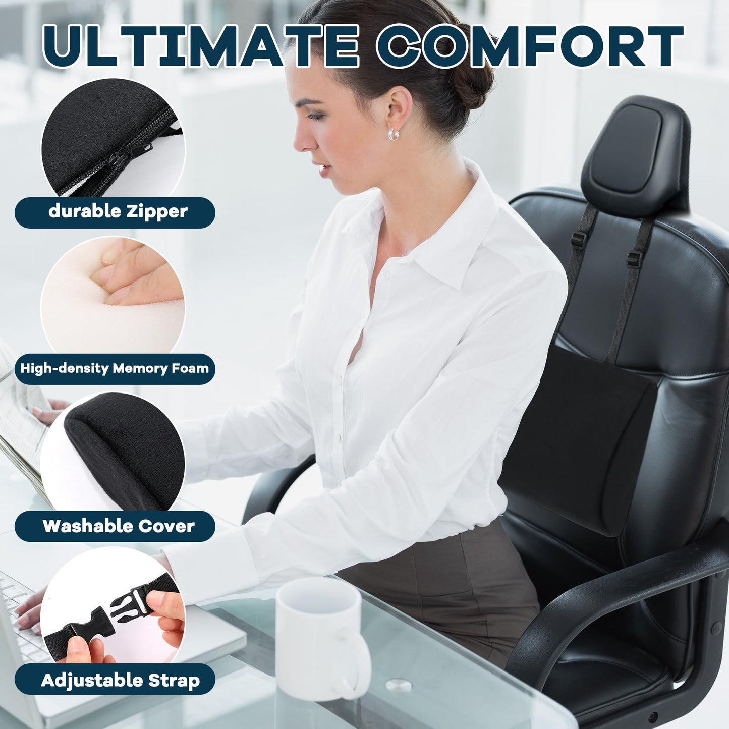 Lumbar Support Pillow for Car Seat – Ergonomic Back Cushion with Adjustable Straps