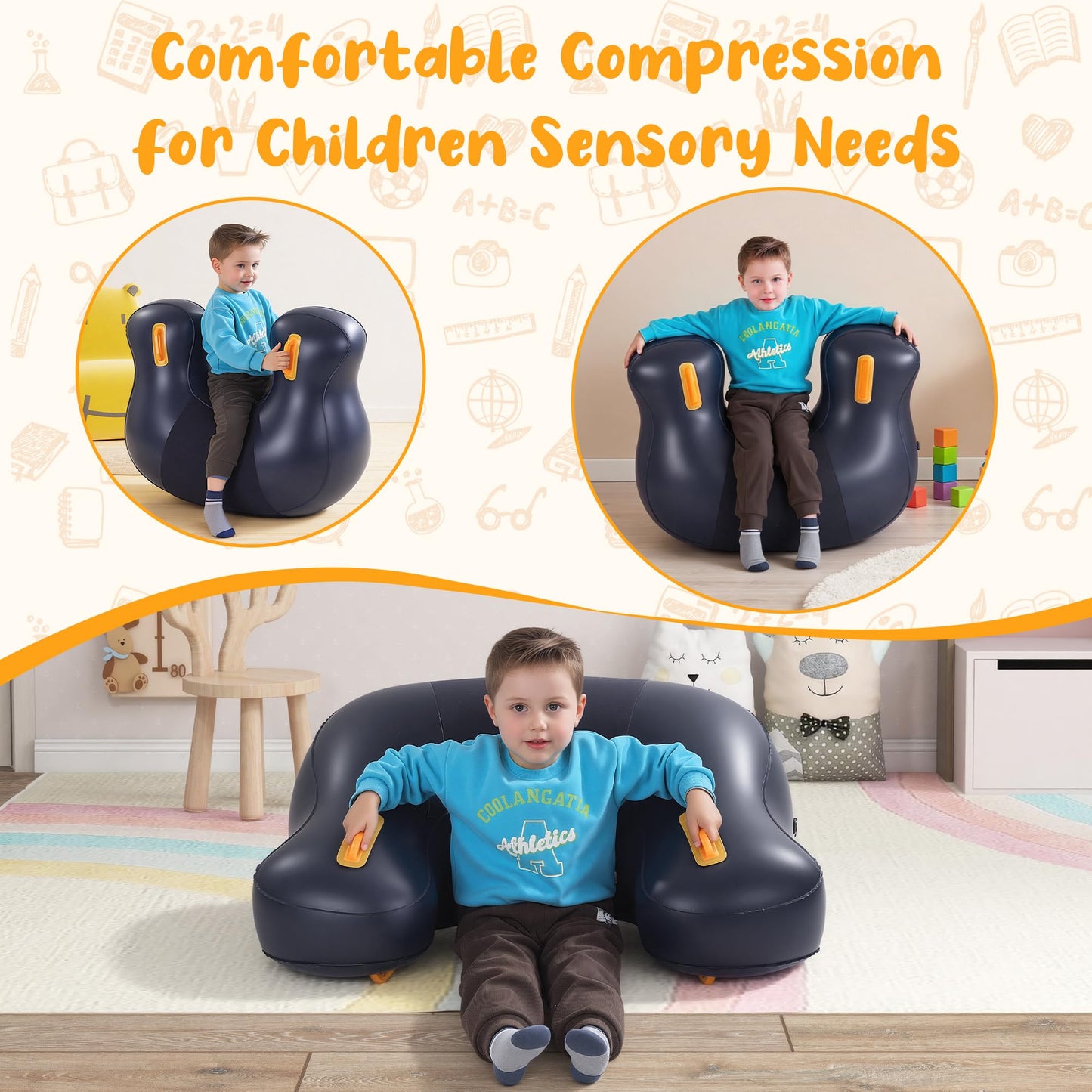 Inflatable Sensory Chair for Kids - Calming Compression Seat for Sensory Support, Durable Squeeze Chair for Special Needs Children