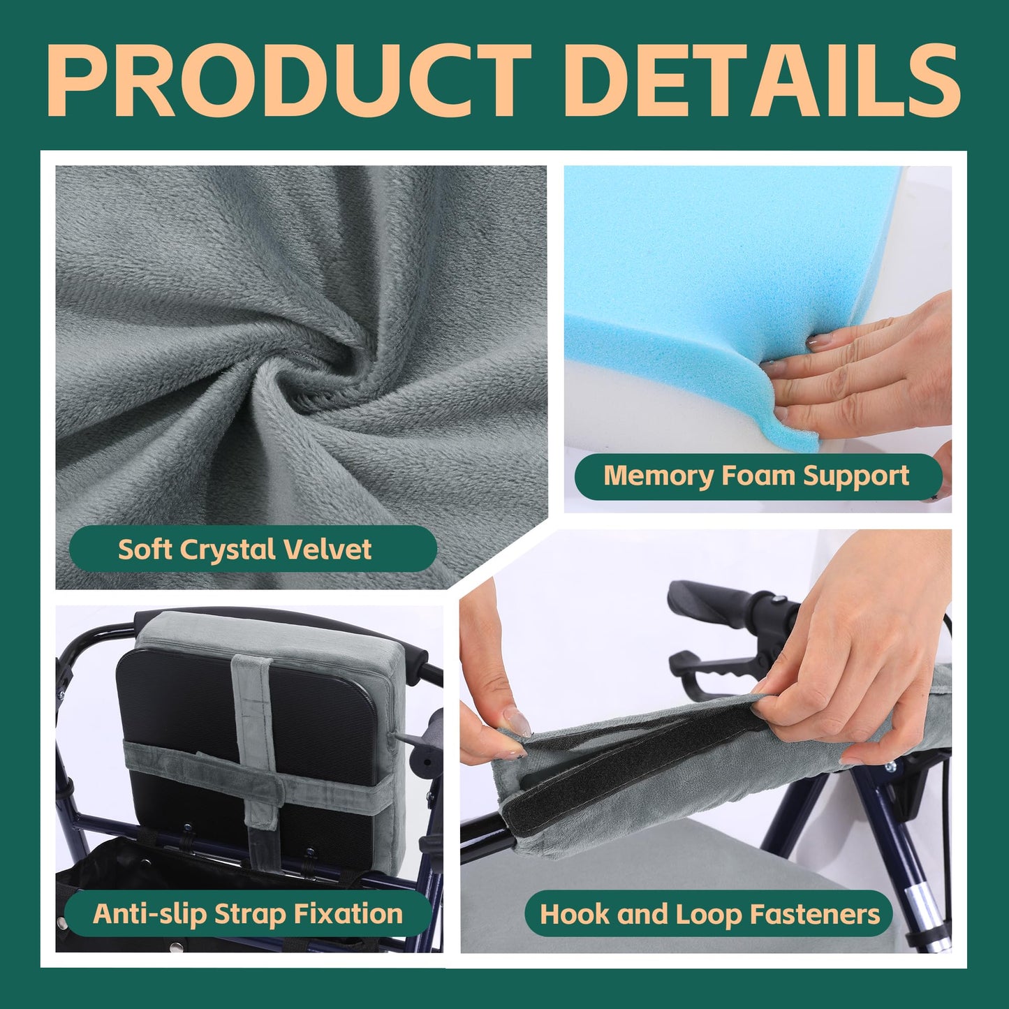 Hombys Health Non-Slip Rollator Walker Seat Cushion & Backrest Set