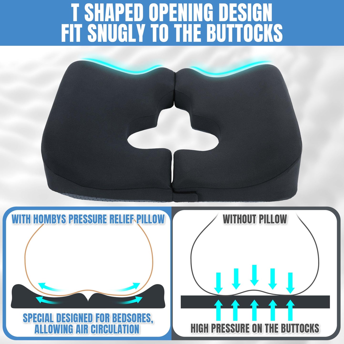 Hombys Health Memory Foam Bed Sore Cushion for Buttocks