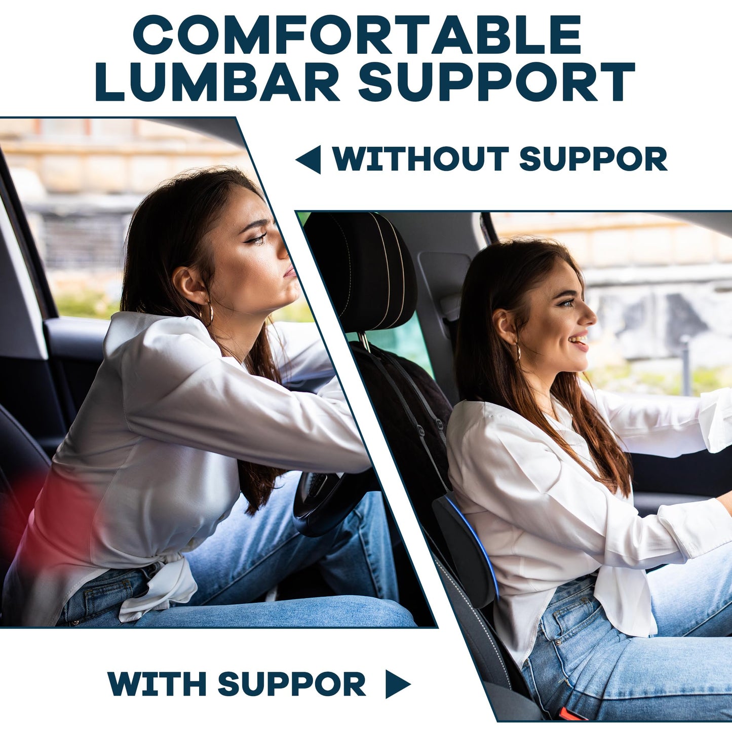 Lumbar Support Pillow for Car Seat – Ergonomic Back Cushion with Adjustable Straps