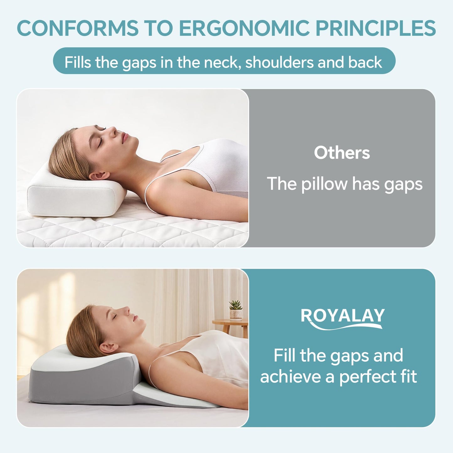 Neck Pillow for Neck Pain Relief - Cervical Memory Foam Pillow with Cooling Cover, Ergonomic Support for Back Sleepers