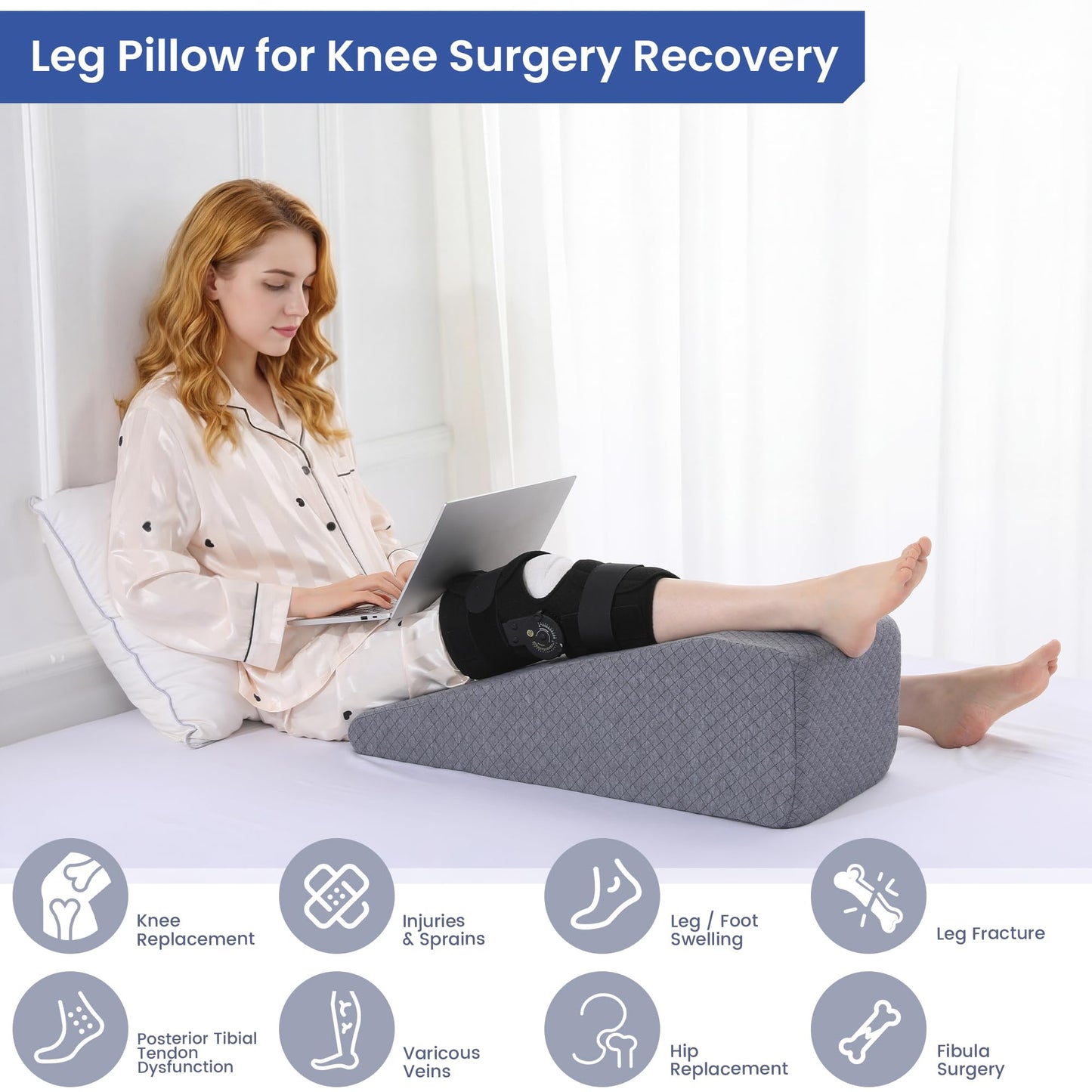 Hombys Health Leg Elevation Pillow – Wedge Pillow for After Surgery Recovery, Knee Replacement & Knee, Hip, Ankle Support
