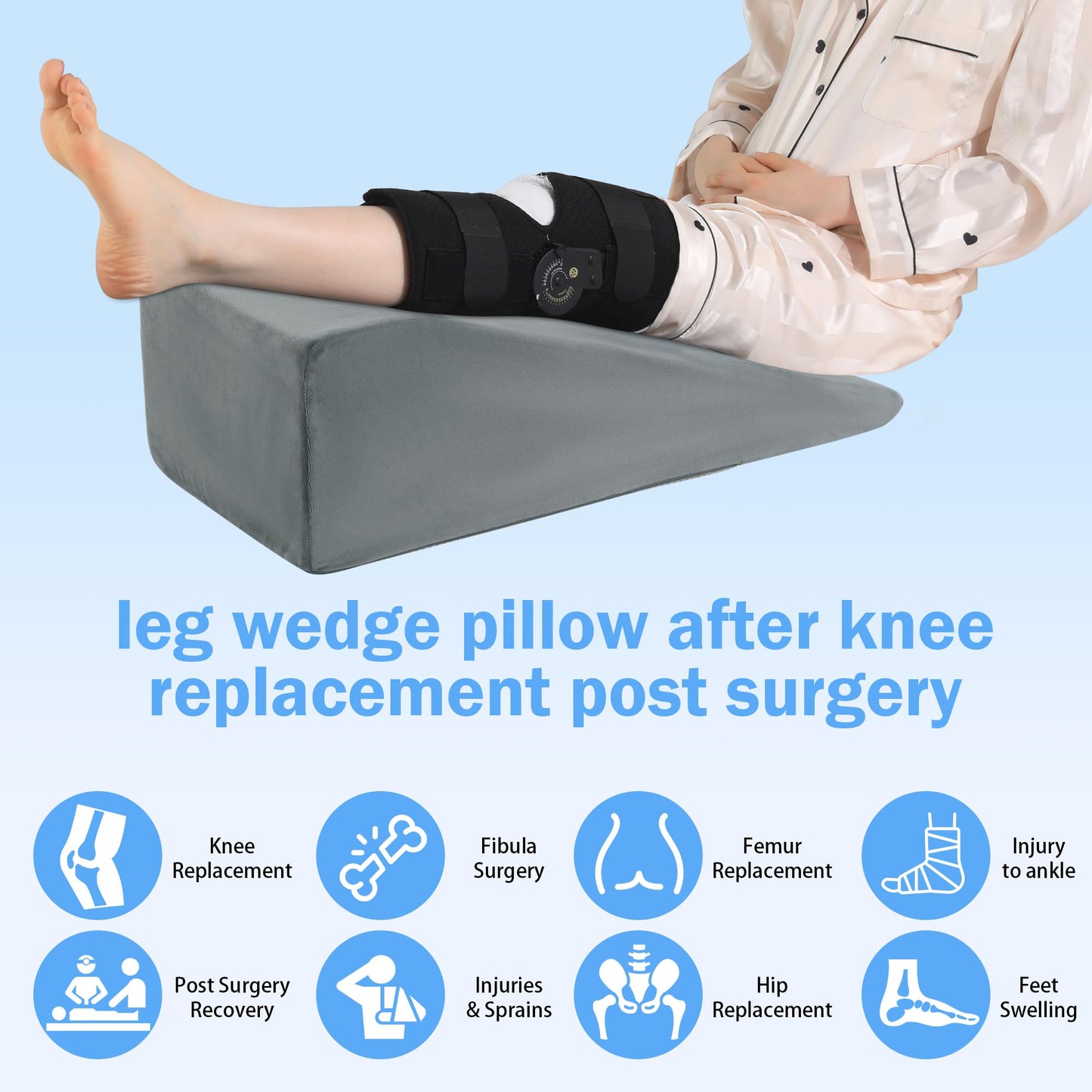 Hombys Health Leg Elevation Pillow – Post Surgery Knee Recovery Support with Handle, Leg Lifter for Blood Circulation & Knee Replacement Recovery, Hip, Foot & Ankle Support