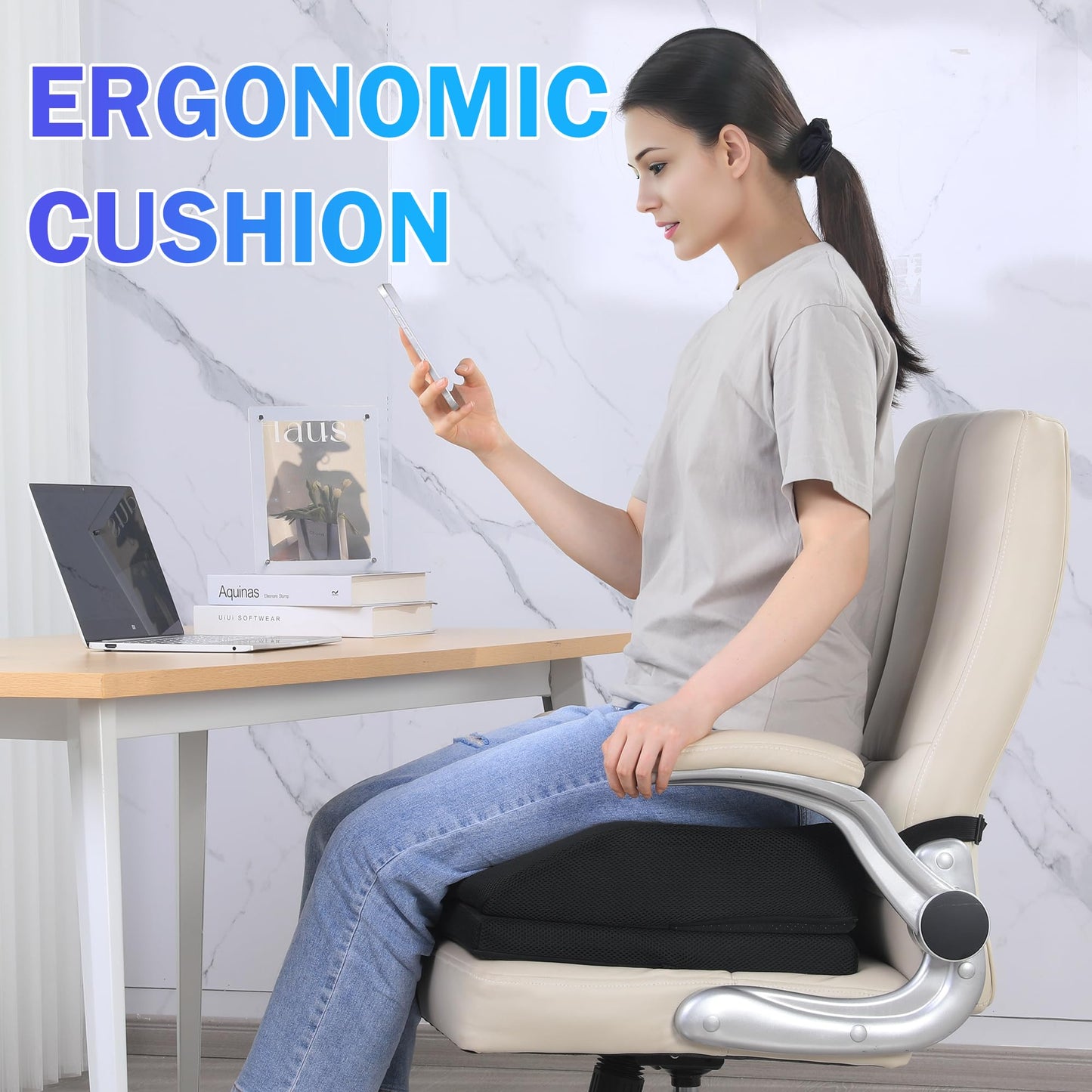 Hombys Health Hip Replacement Recovery Cushion – Adjustable Memory Foam Post Surgery Support with Strap & Anti-Slip Bottom for Comfortable Long Sitting