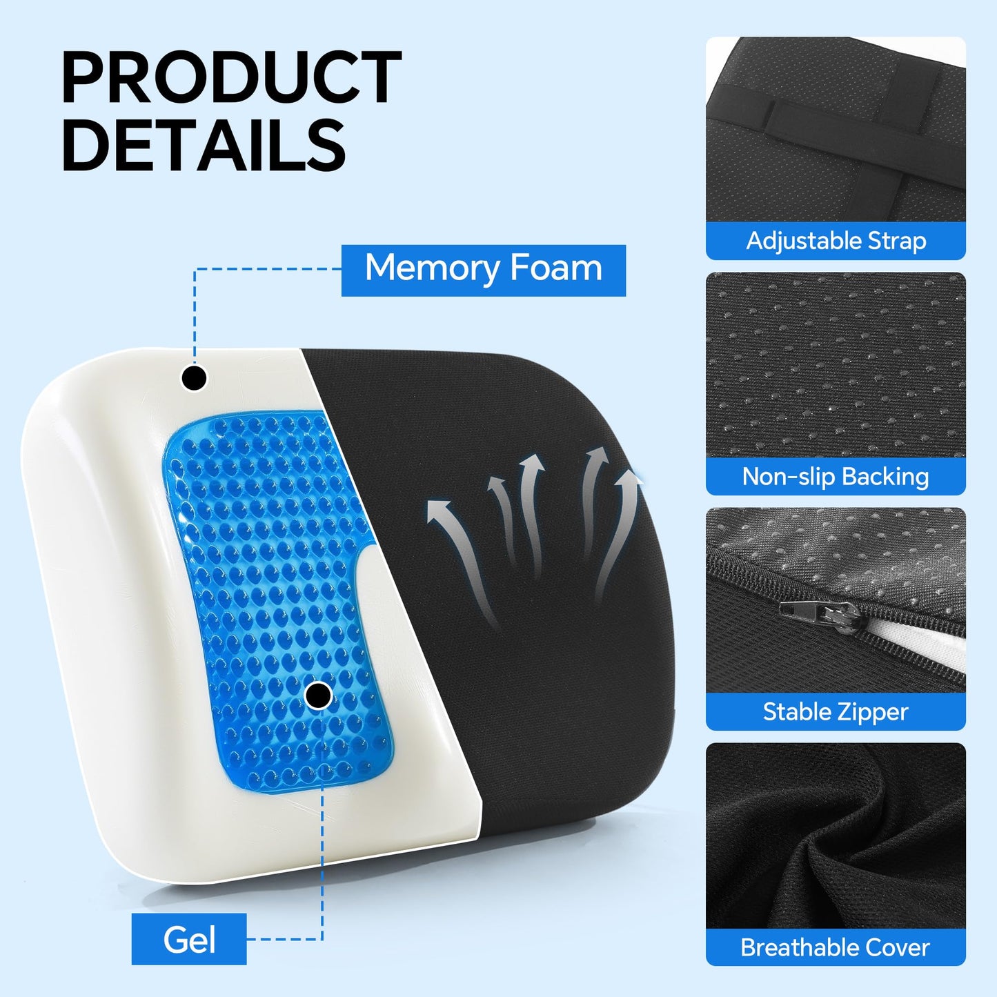 Walker Seat Cushion - 3.7" Gel Memory Foam Rollator Cushion with Non-Slip Secure Fit, Easy Clean Cover
