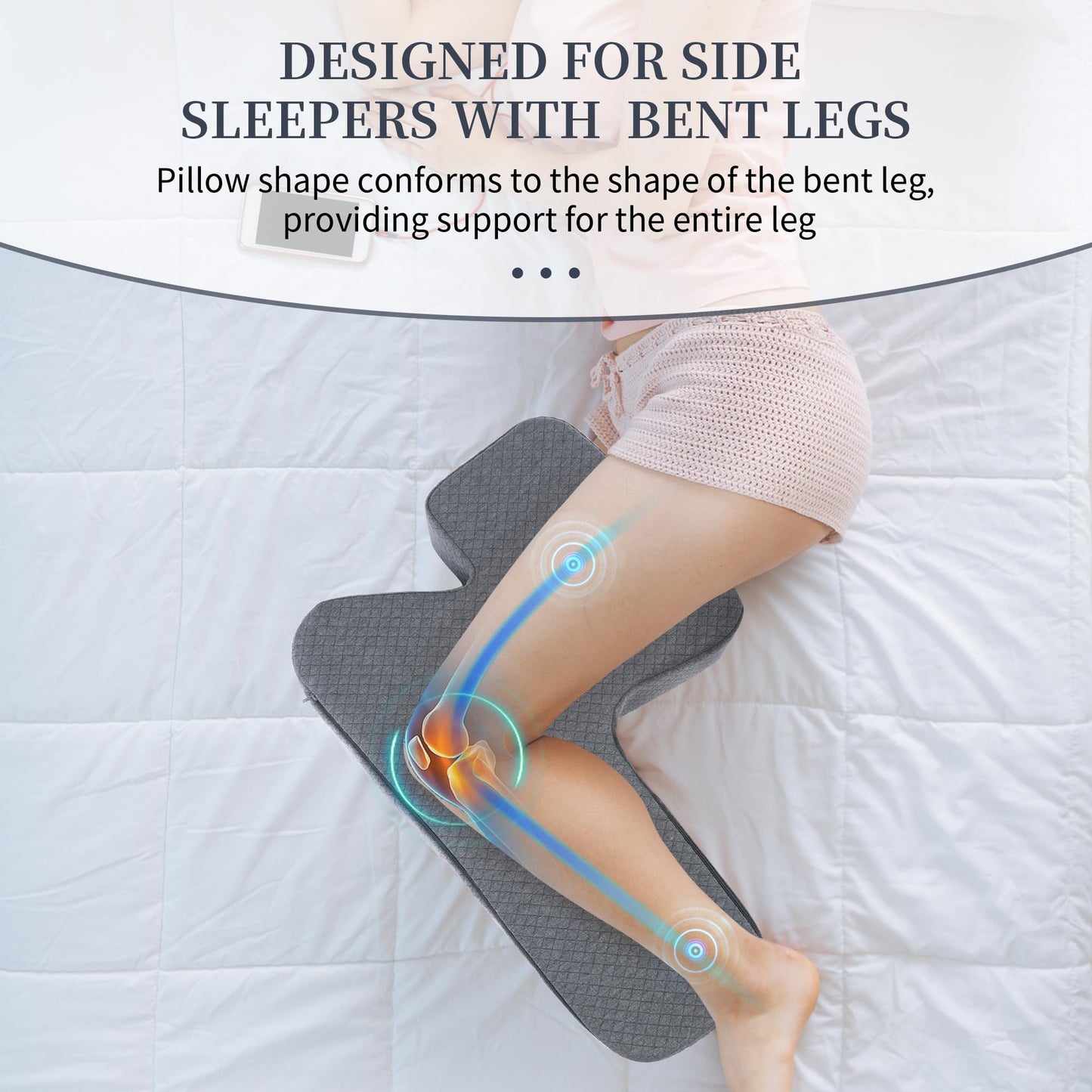 Hombys Health Knee Pillow for Side Sleepers – 4" Thick Memory Foam Leg Pillow with Z-Shaped Design, Spine Alignment & Pressure Relief Support