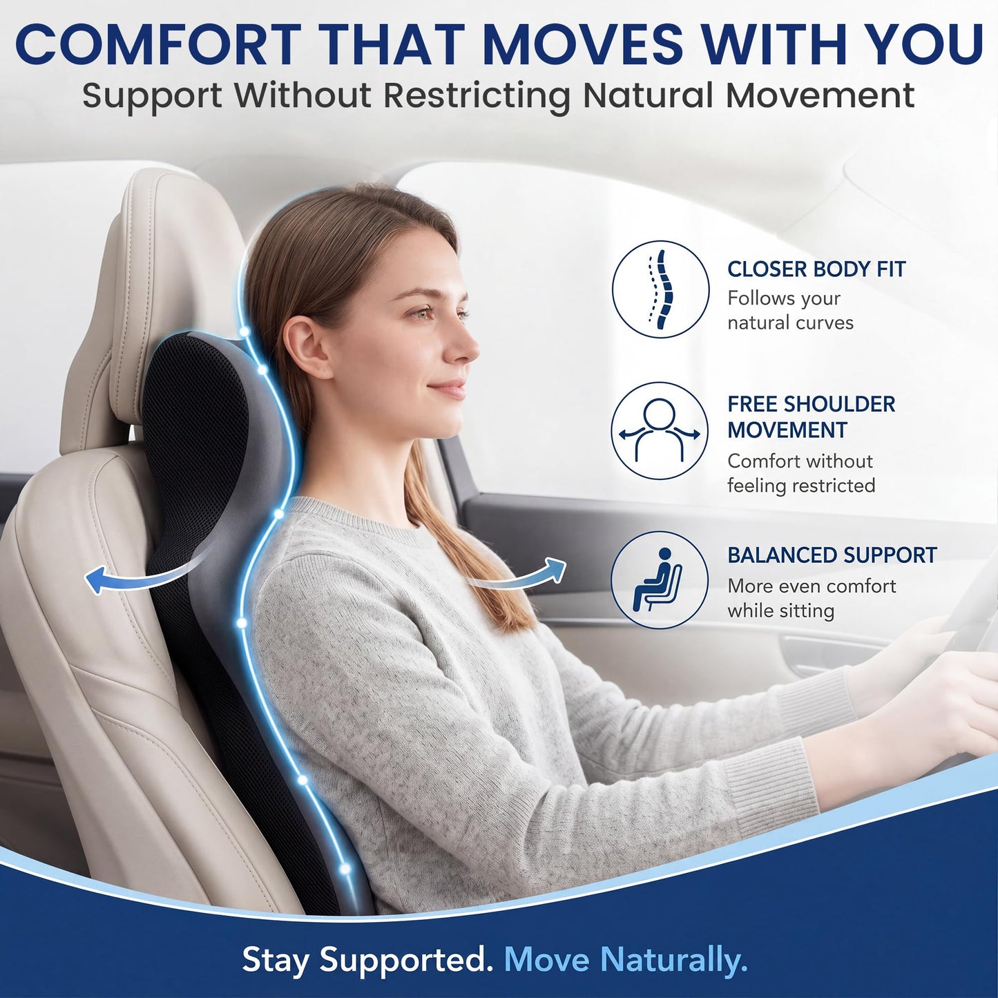 Car Headrest & Lumbar Support Pillow – One-Piece Neck & Back Cushion with Adjustable Straps