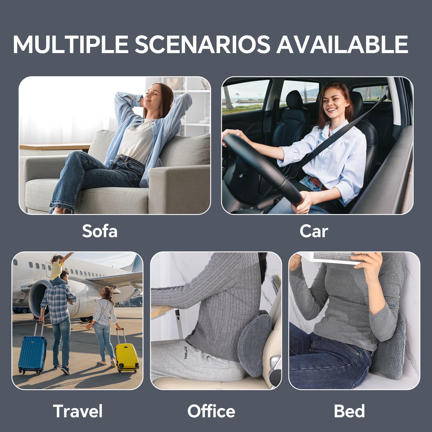Lumbar Support Pillow – Sherpa Memory Foam Back Cushion with Washable Cover for Couch, Office Chair & Car