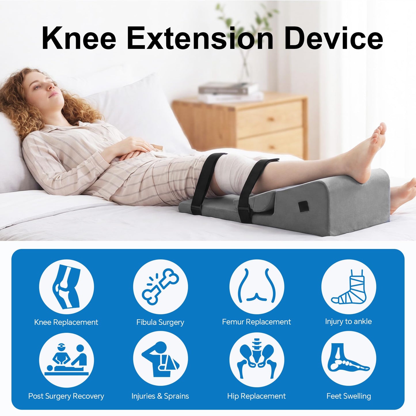 Hombys Health Adjustable Leg Elevation Pillow – Knee Surgery Recovery Support with Knee Extension Tool, Machine Washable Cover & ACL Recovery Aid