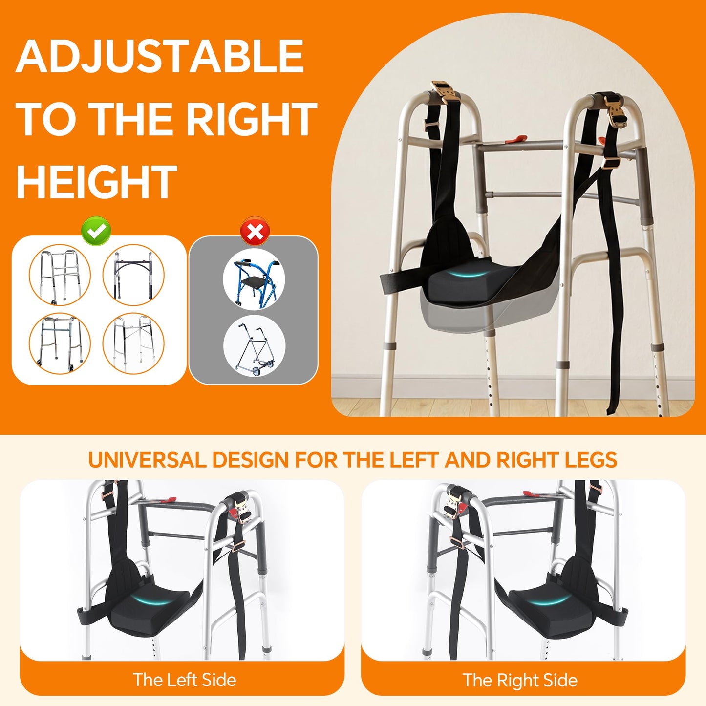 Knee Sling for Walker - Adjustable Leg Support Pad for Foot Surgery Recovery, Comfortable Foam Cushion