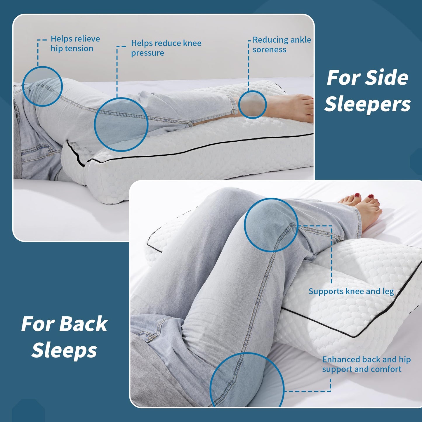 Hombys Health Knee Pillow for Side Sleepers – 6.5" Shredded Memory Foam Leg Support Pillow for Spine Alignment, Hip Pressure Relief & Pregnancy, Sciatica Comfort
