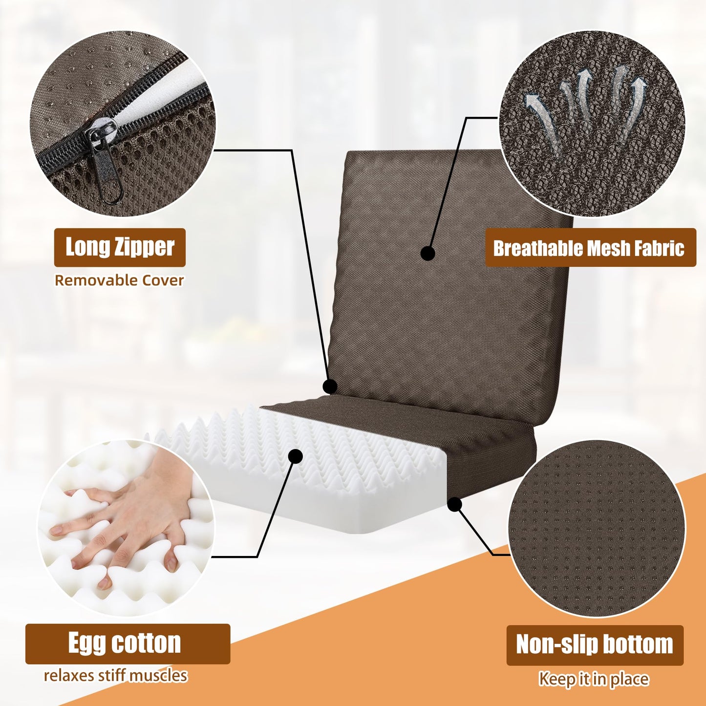 Hombys Health Recliner Cushion for Long Sitting – Extra Large Non‑Slip Seat Cushion with Back Support